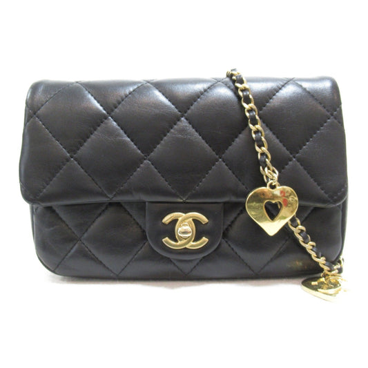 CHANEL Mini Matelasse Chain Shoulder Bag Black Lambskin (sheep leather) AS3456