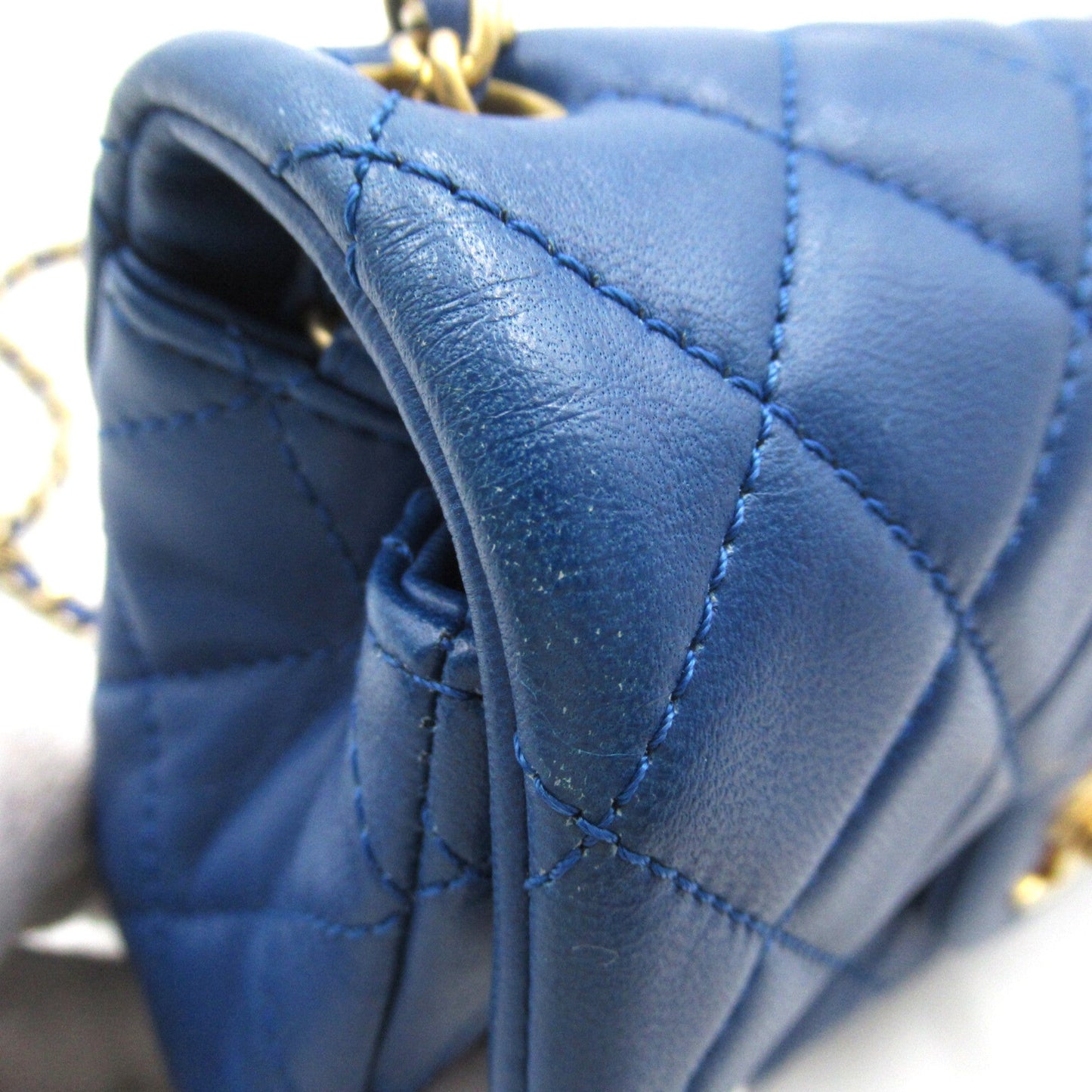 CHANEL Mini Materasse Chain Shoulder Blue Lambskin (sheep leather) AS1787