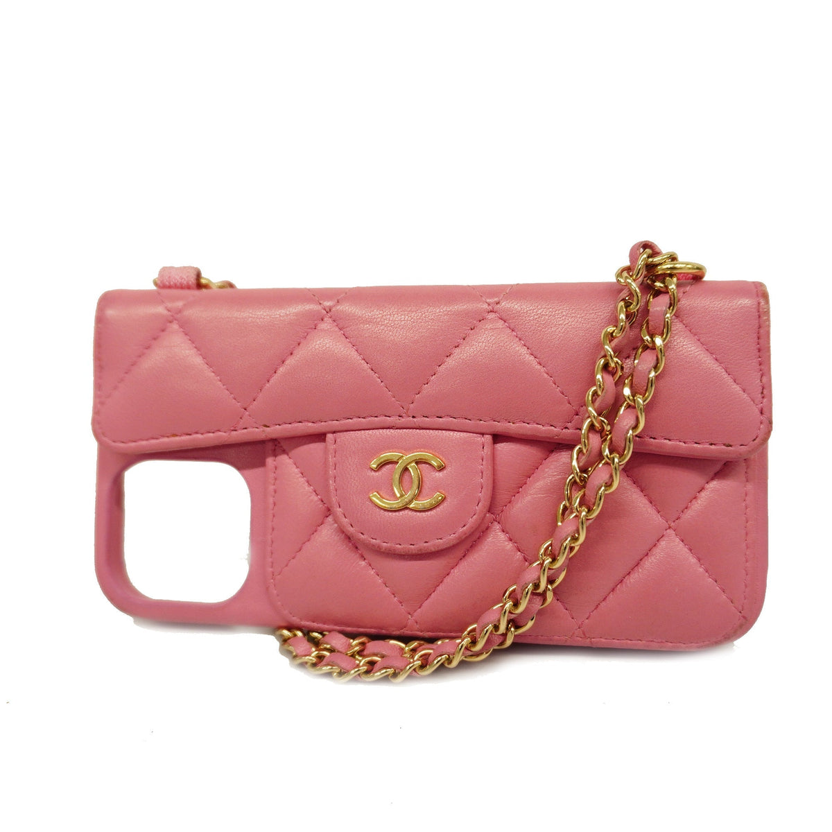 ChanelAuth  Matelasse Women's Bag Accessory Pink Smartphone case chain shoulder