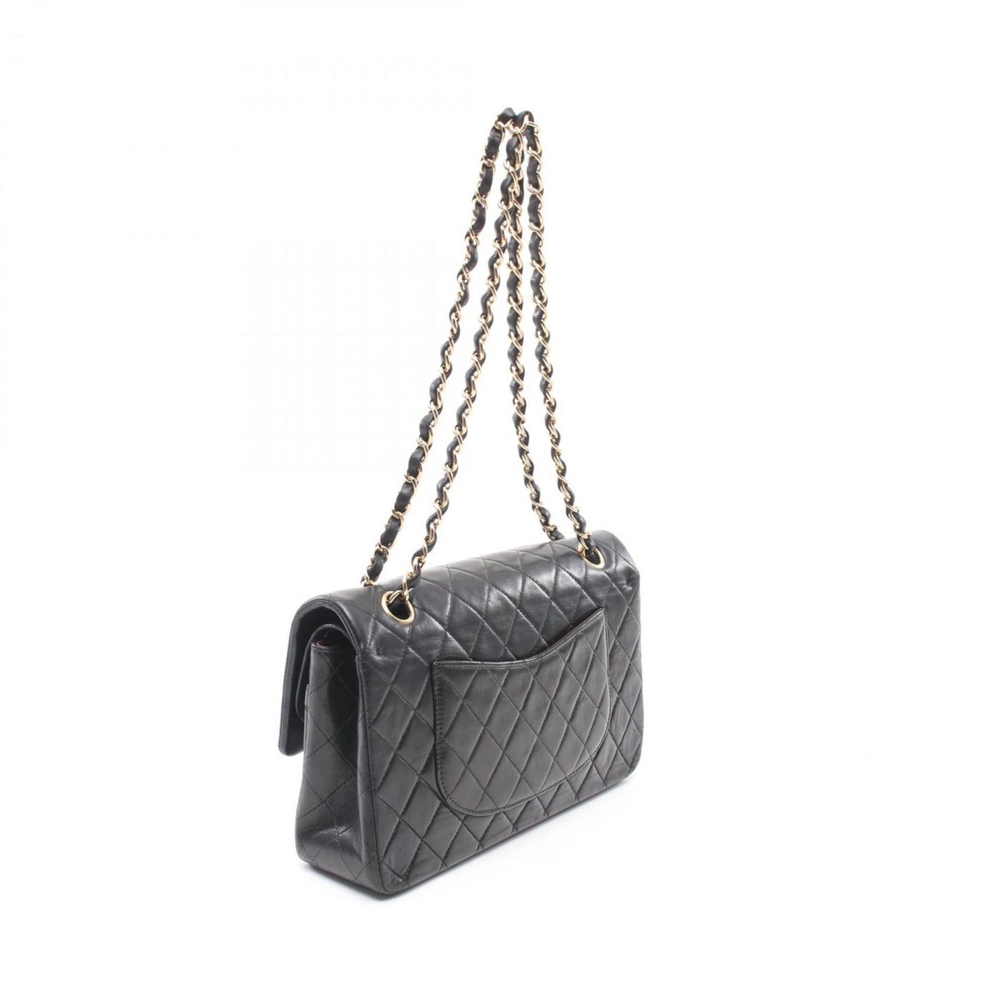 CHANEL Matelasse W-Flap Shoulder Bag, Lambskin, Women's, Black, A01112