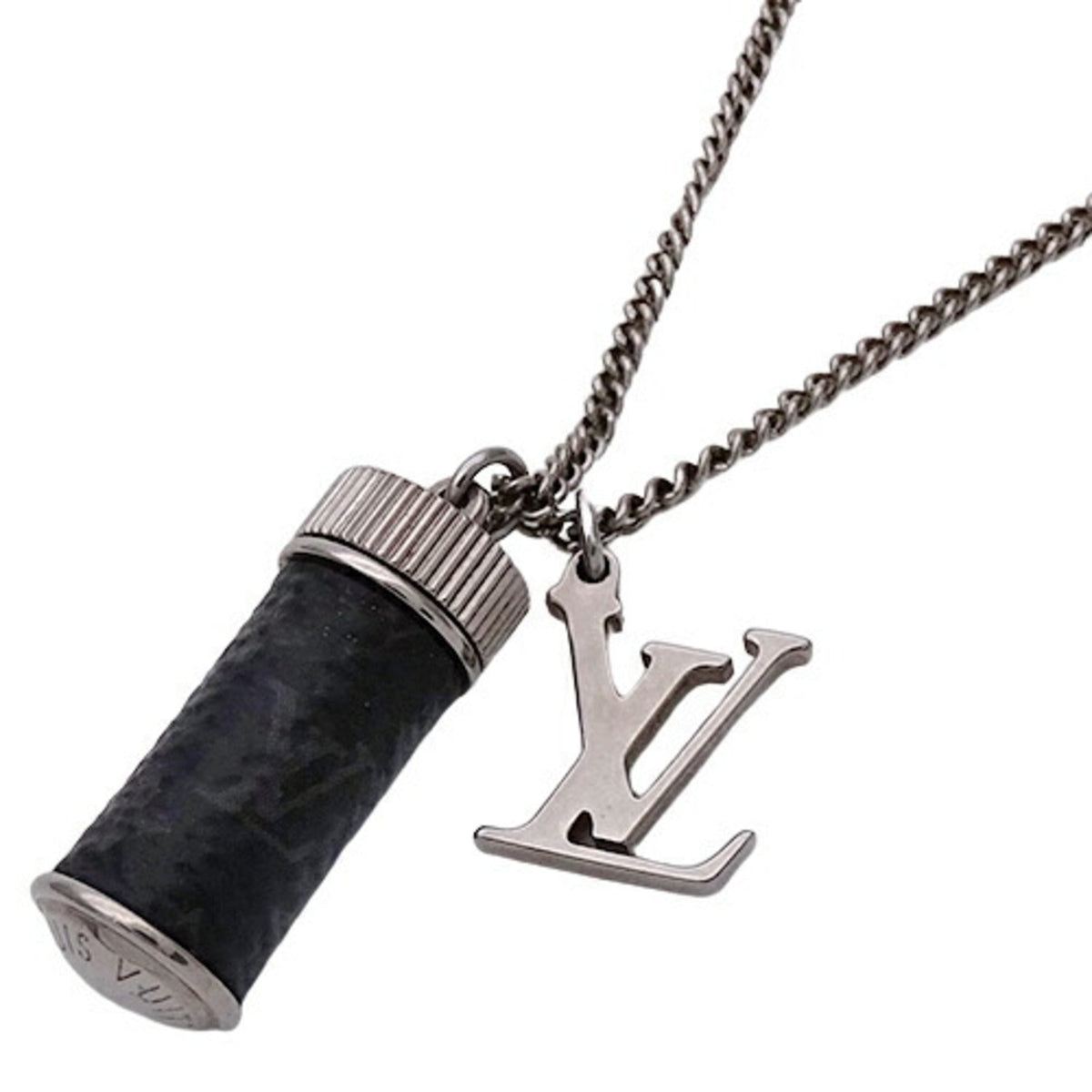 LOUIS VUITTON Necklace Monogram Eclipse Men's Collier Charms Black Silver M63641 Pendant