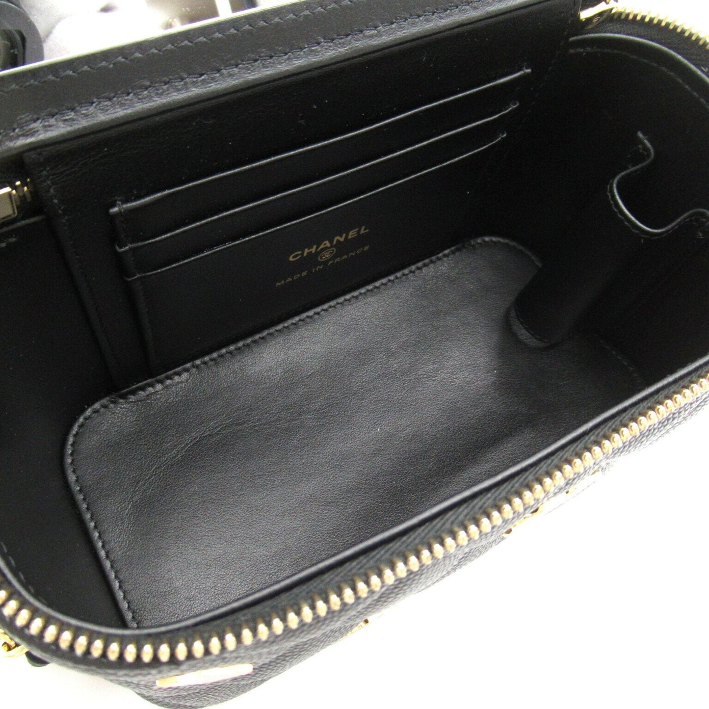 CHANEL Vanity Chain Shoulder Bag, Caviar Skin (Grained Calf), Women's, Black, AP3079