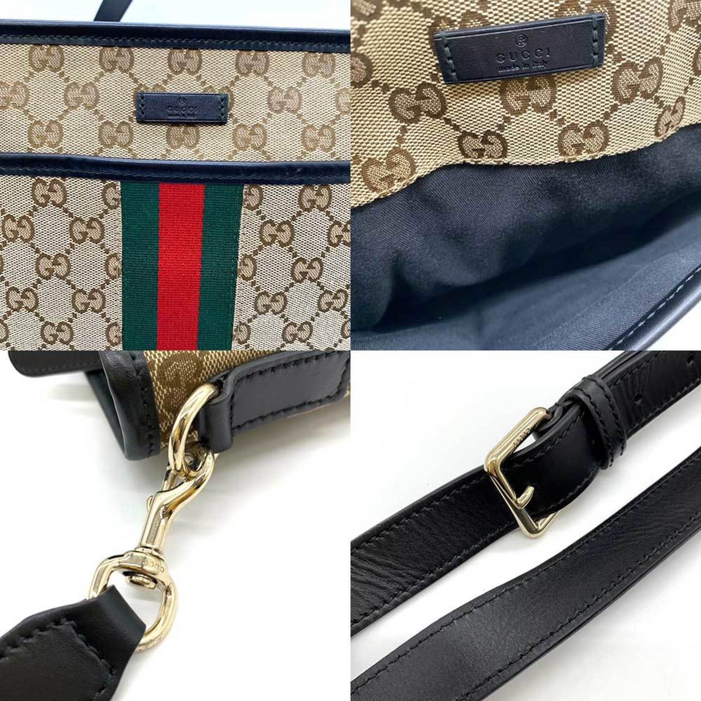 Gucci Sherry Line Black Brown Green Multi-Color Red Color Gg Canvas Leather Shoulder Bag
