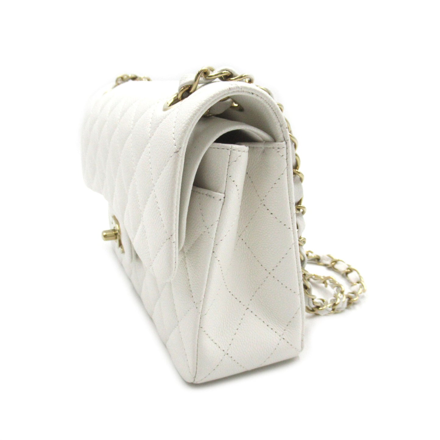 CHANEL Matelasse Double Flap ChainShoulder White Caviar Skin (Grained Calf) A01113