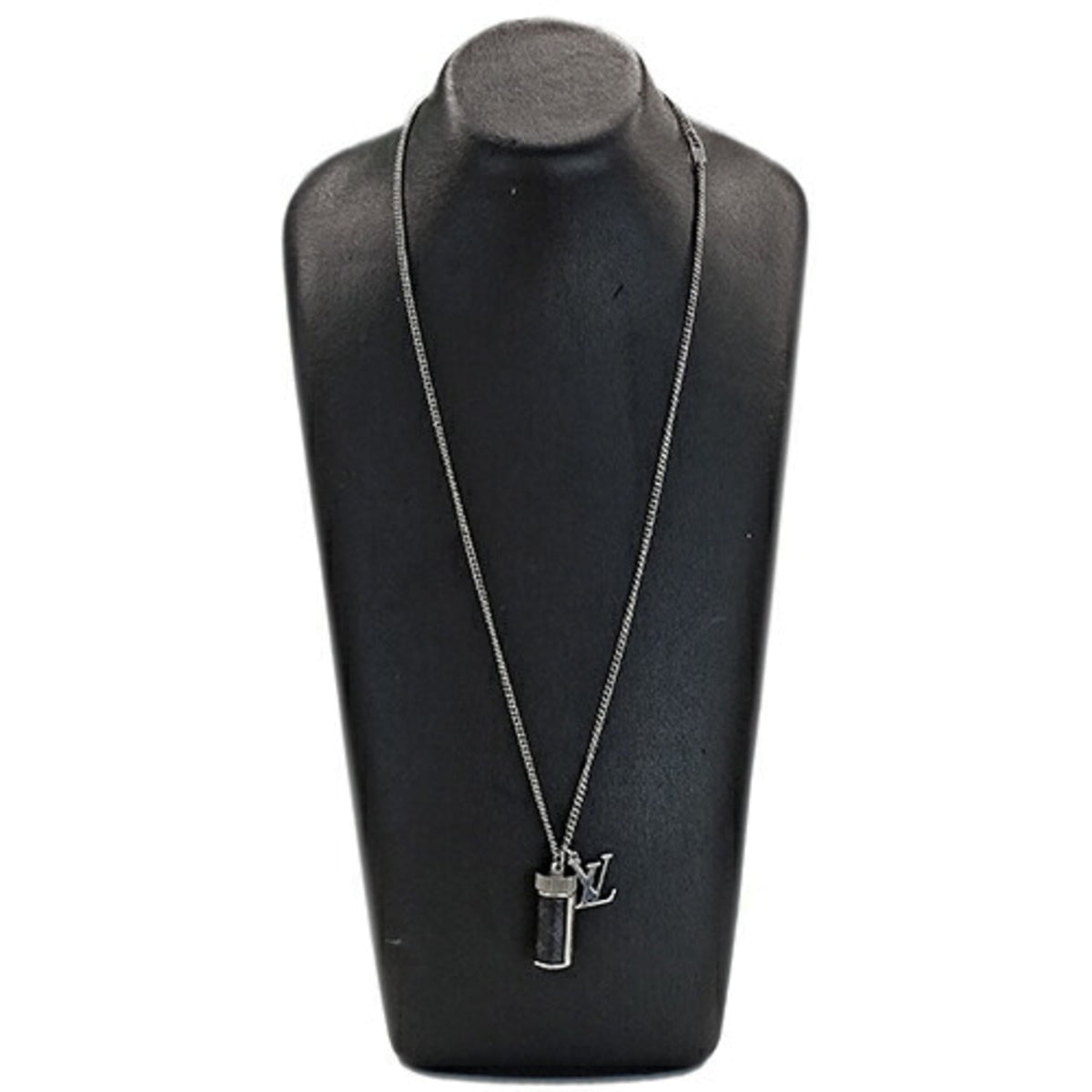 LOUIS VUITTON Necklace Monogram Eclipse Men's Collier Charms Black Silver M63641 Pendant