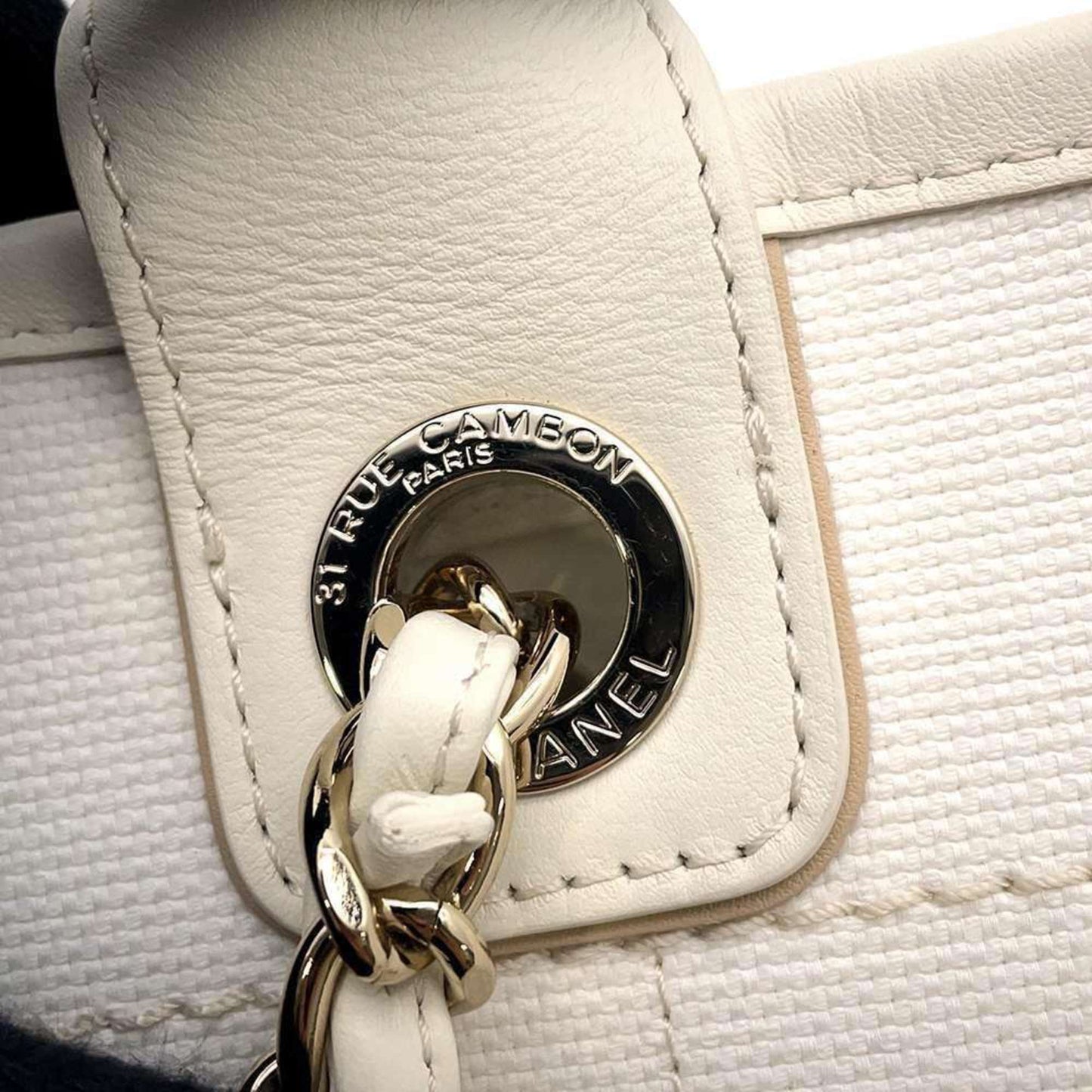 Chanel Tote Bag Deauville Line Coco Mark Large Canvas A66941 2way Shoulder White