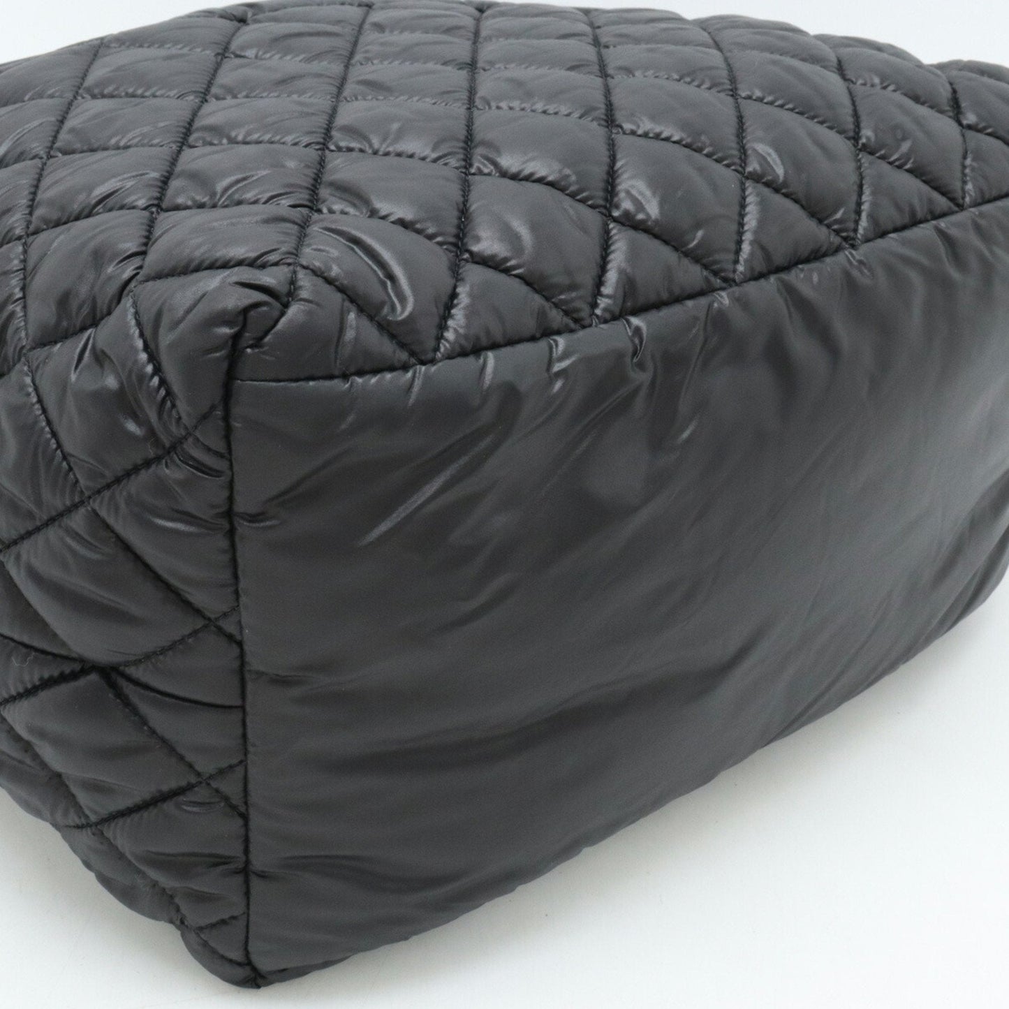 CHANEL Coco Cocoon Small Tote Bag Handbag Quilted Nylon Leather Black 8610