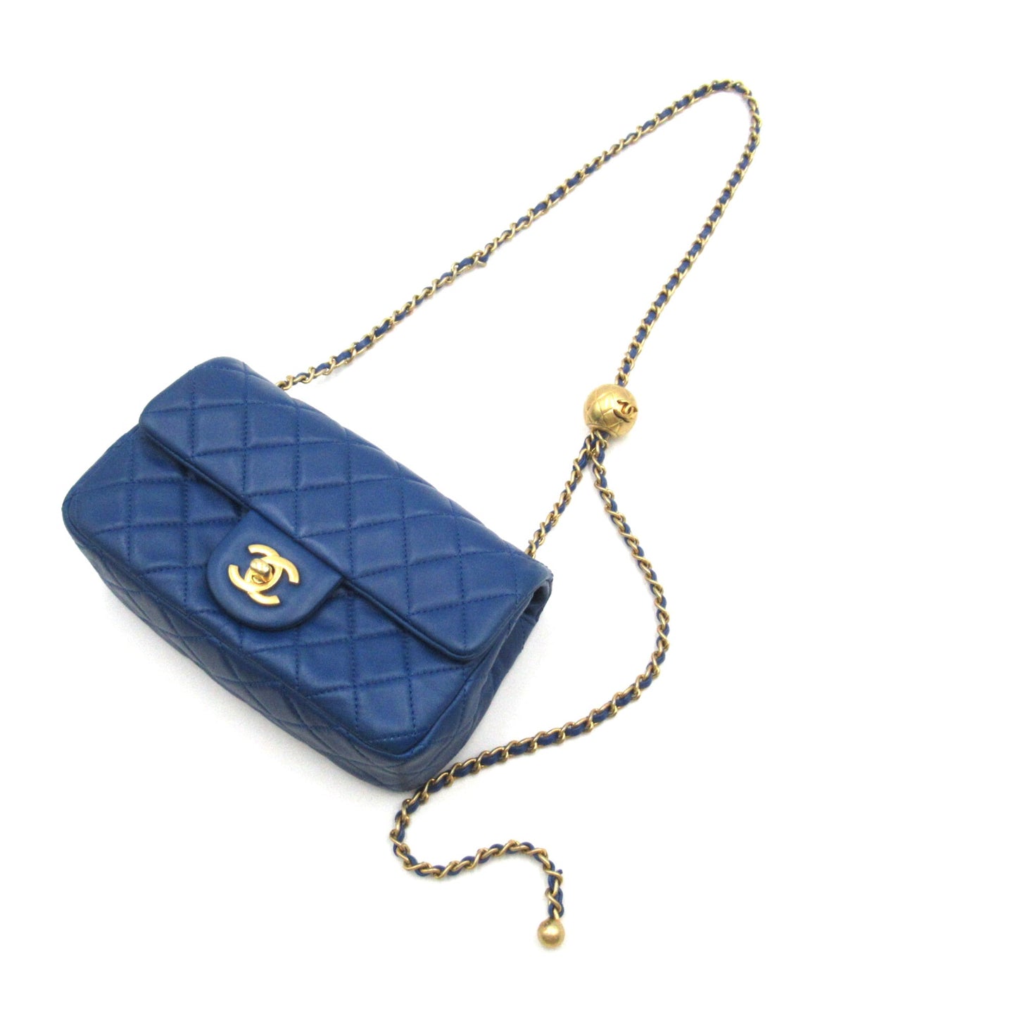 CHANEL Mini Materasse Chain Shoulder Blue Lambskin (sheep leather) AS1787