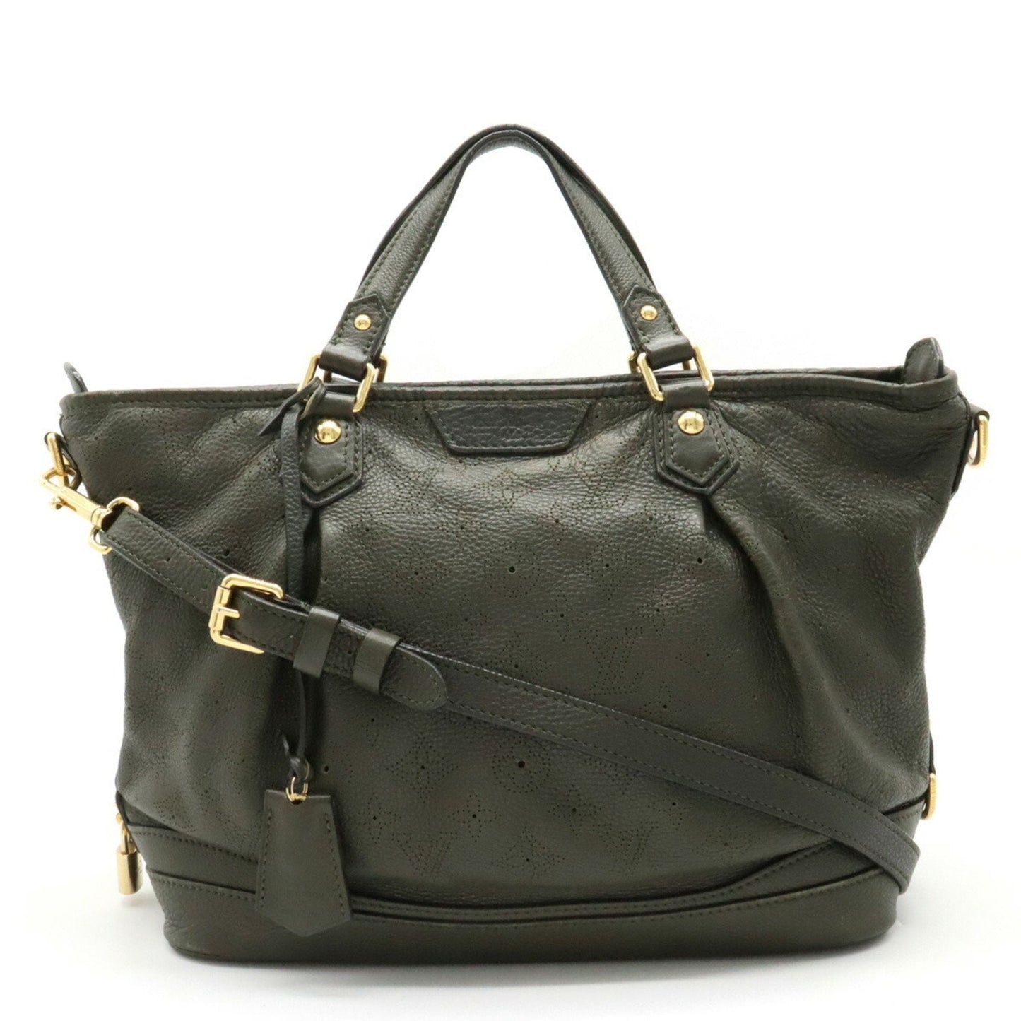 LOUIS VUITTON Monogram Mahina Stella PM Tote Bag Shoulder Calf Leather Khaki M93823