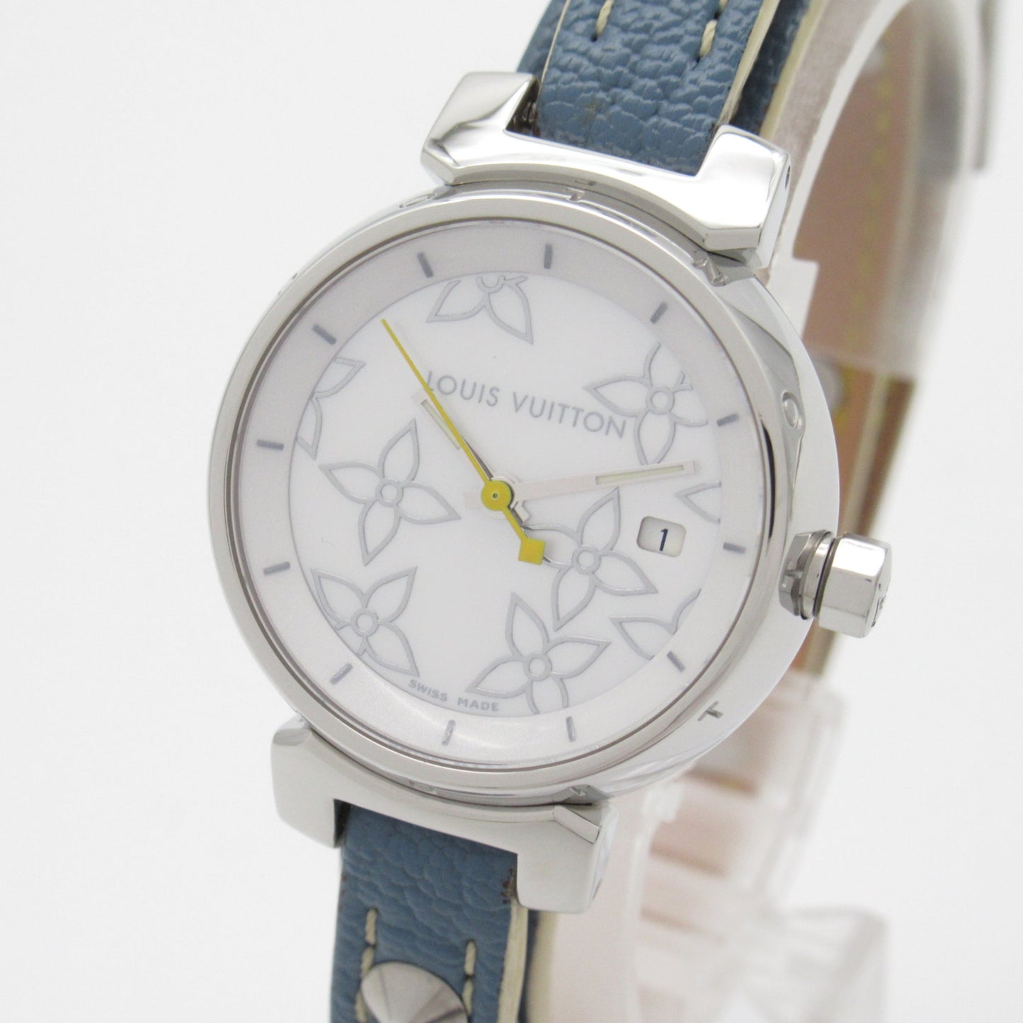 LOUIS VUITTON Tambour Wrist Watch Watch Wrist Watch Q121C Quartz White White shell Stainless Steel Leather belt Q121C