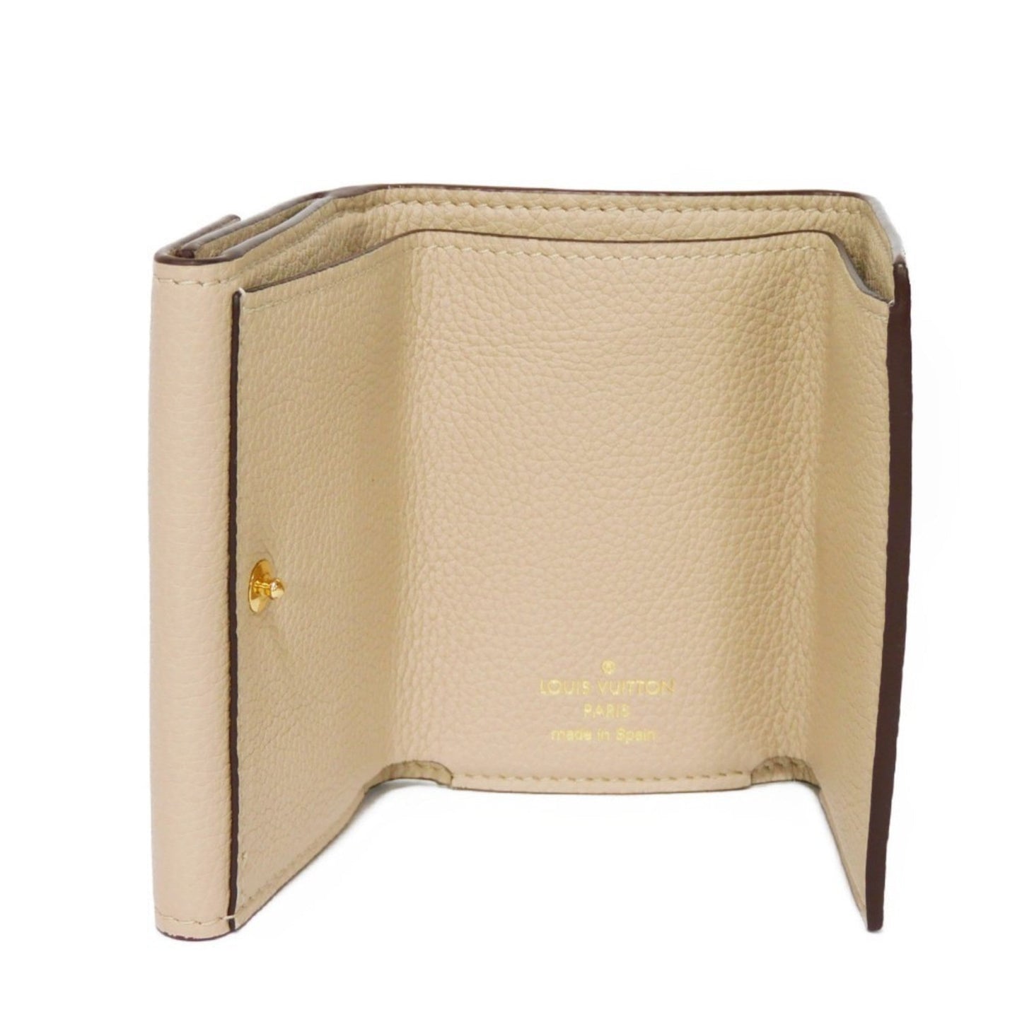 LOUIS VUITTON Trifold Wallet Portefeuille Lock Mini Snap Button Compact LV Logo Greige M69340 Men's Women's Billfold