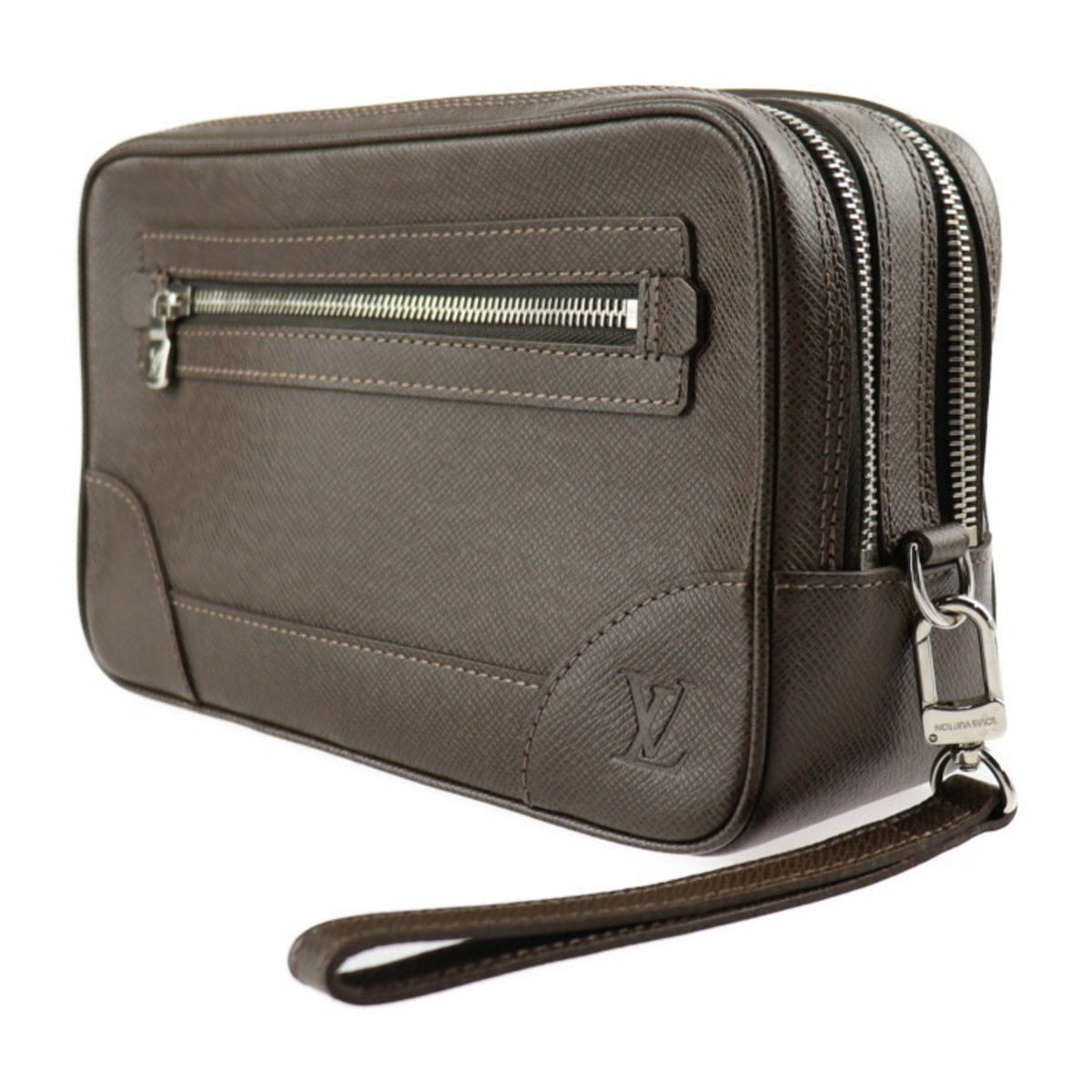 LOUIS VUITTON Pavel Second Bag M31148 Taiga Grizzly Silver Hardware Wristlet Clutch Pouch