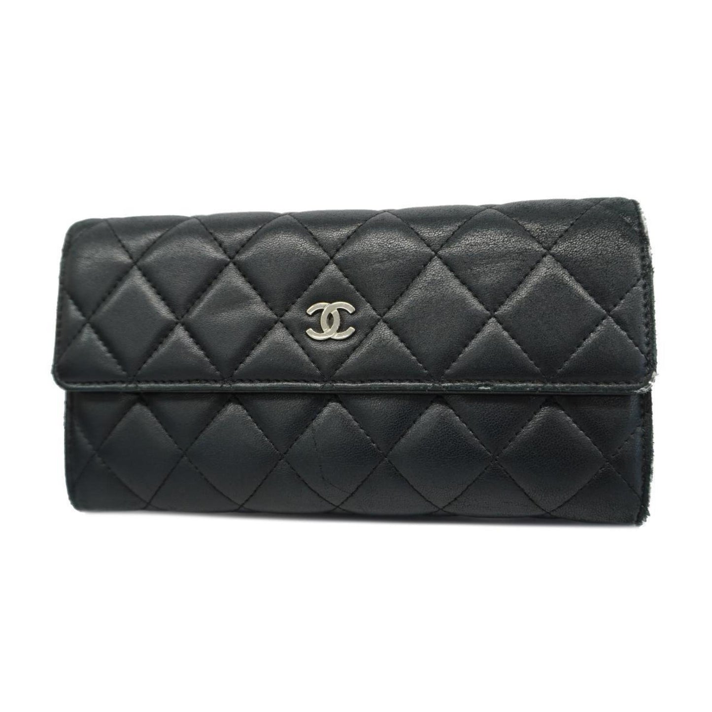 Chanel Long Wallet Matelasse Lambskin Black Women's