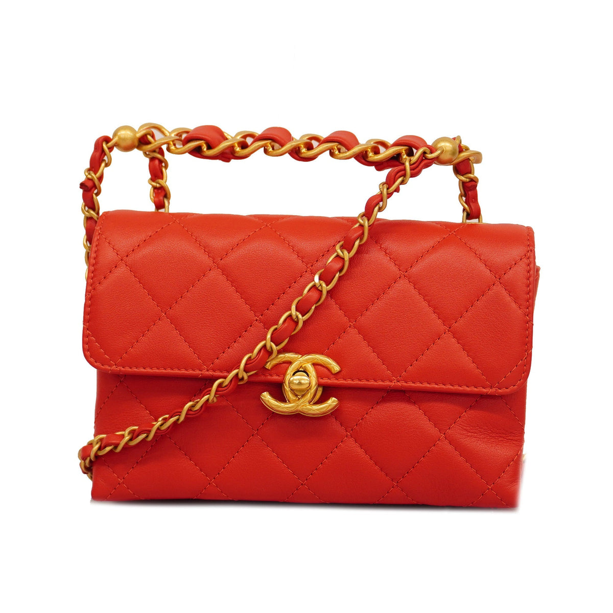 ChanelAuth  Matelasse Chain Shoulder Women's Leather Shoulder Bag Red Color