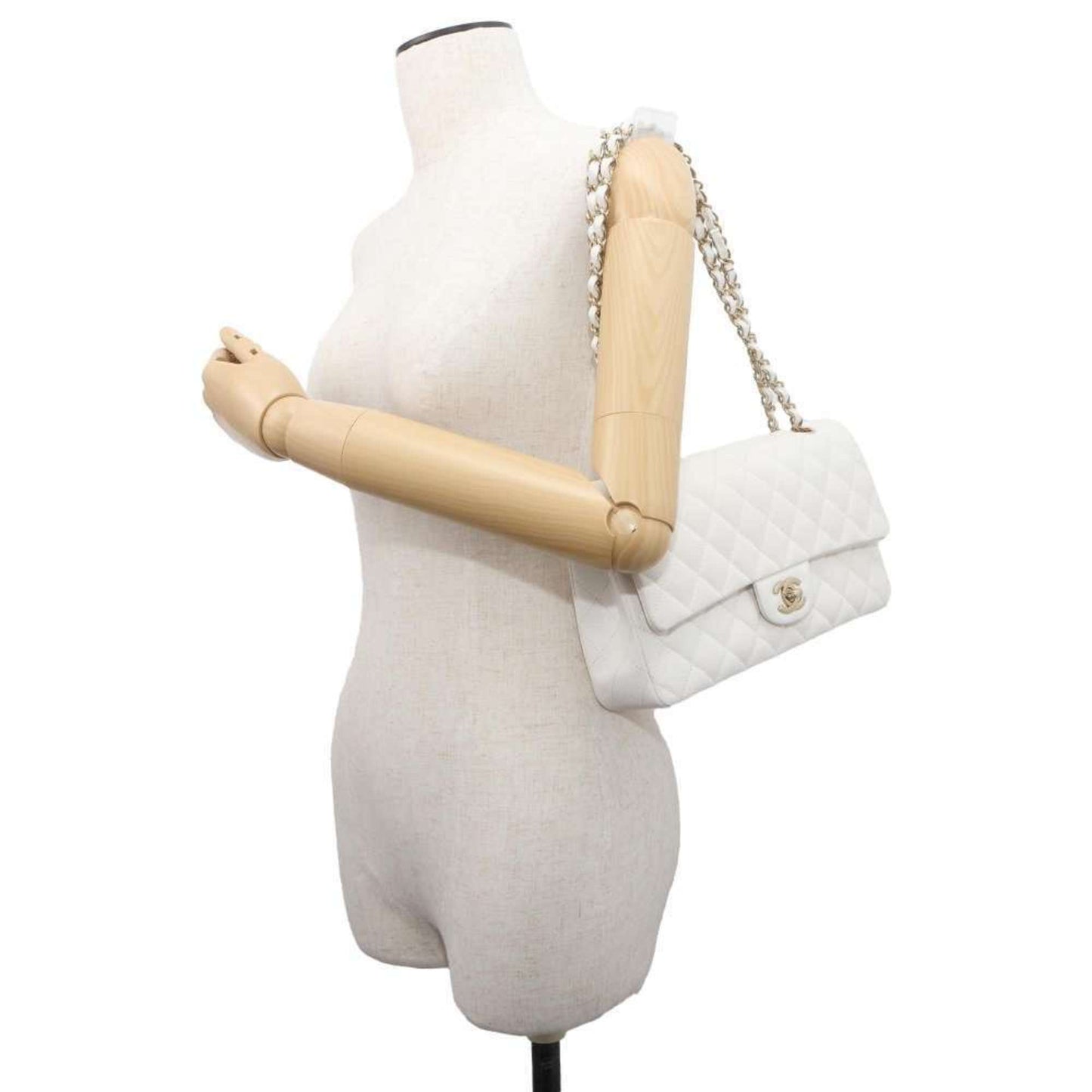 Chanel Chain Shoulder Bag Matelasse 25 Coco Mark Caviar Skin Double A01112 White