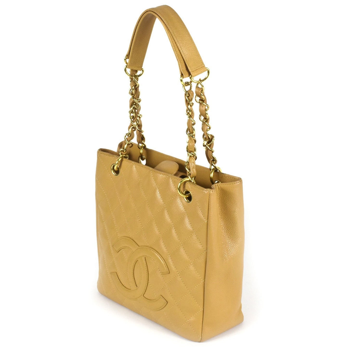 CHANEL Matelasse Coco Mark PST Chain Tote Bag Caviar Skin Beige