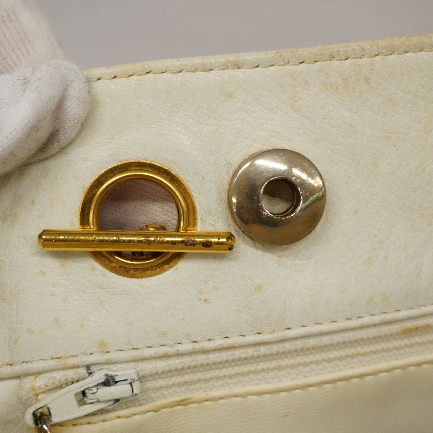 ChanelAuth  Chain Shoulder Women's Canvas Tote Bag Ivory,Red Color