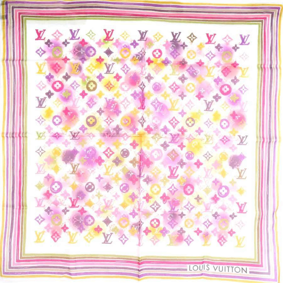 LOUIS VUITTON Scarf Muffler Handkerchief Monogram Cotton White/Multicolor Women's