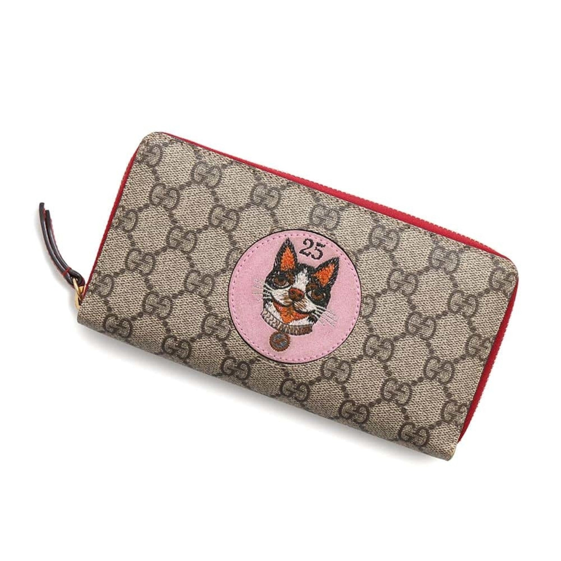 Gucci Beige Red Color Gg Supreme Leather Long Wallet (Bi-Fold) ()
