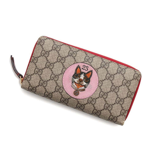 Gucci Beige Red Color Gg Supreme Leather Long Wallet (Bi-Fold) ()