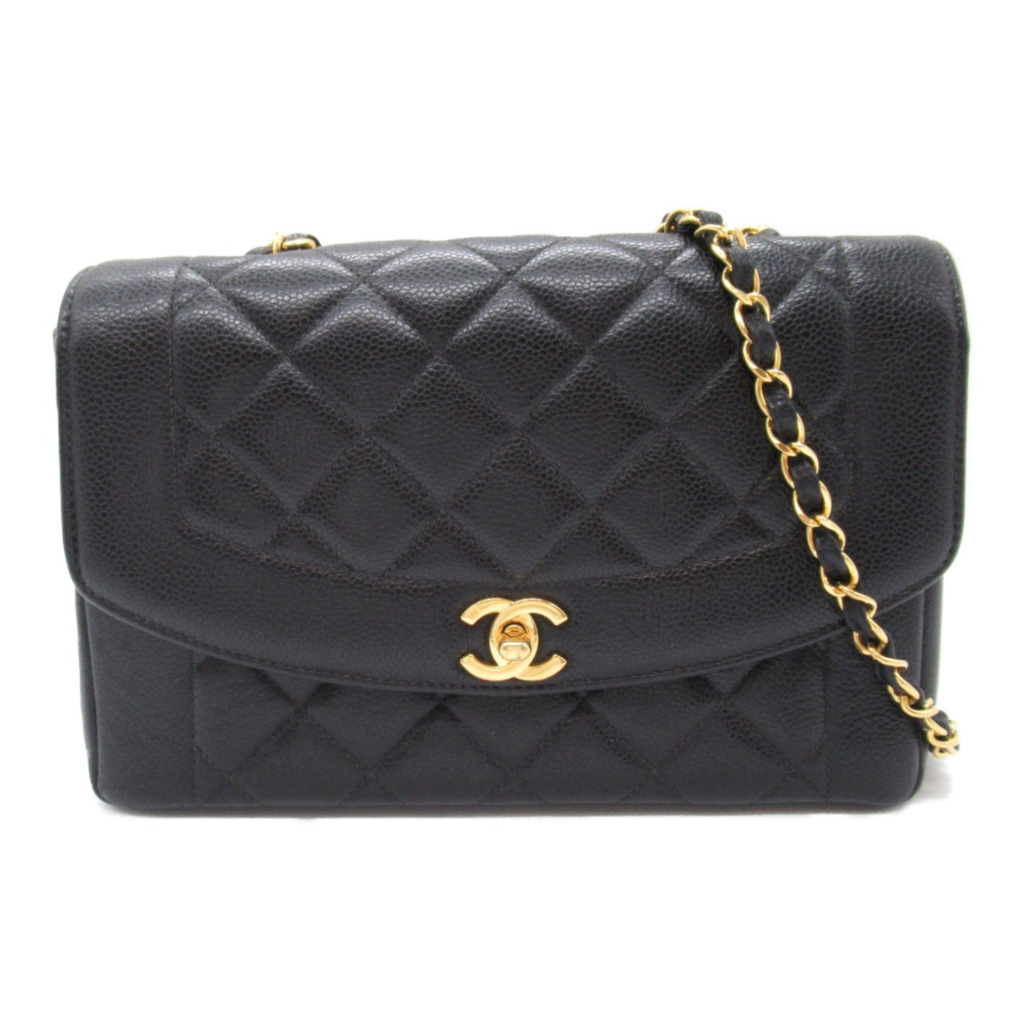 CHANEL Matelasse Diana ChainShoulder Bag Black Caviar Skin (Grained Calf)