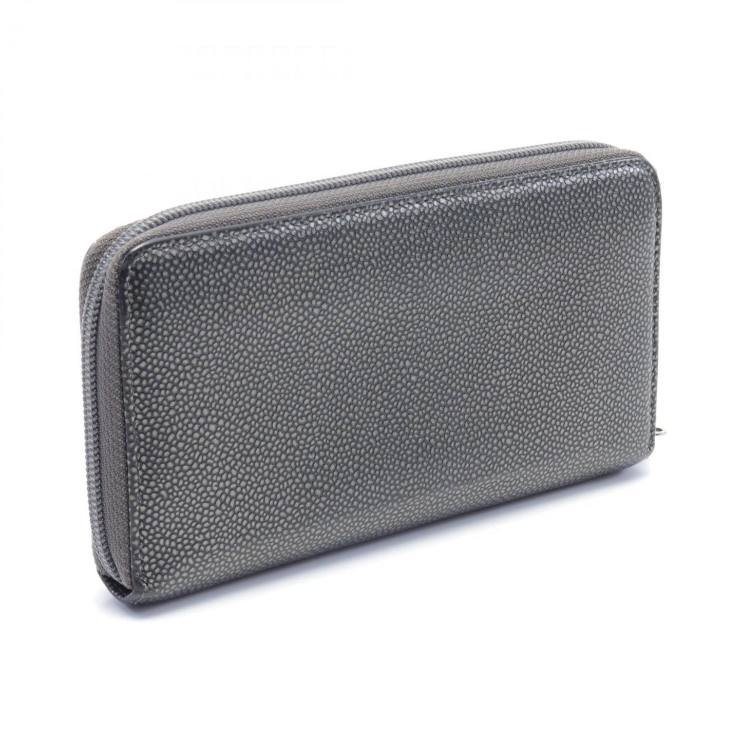 CHANEL Coco Mark Round Long Wallet Caviar Skin Women's Gray