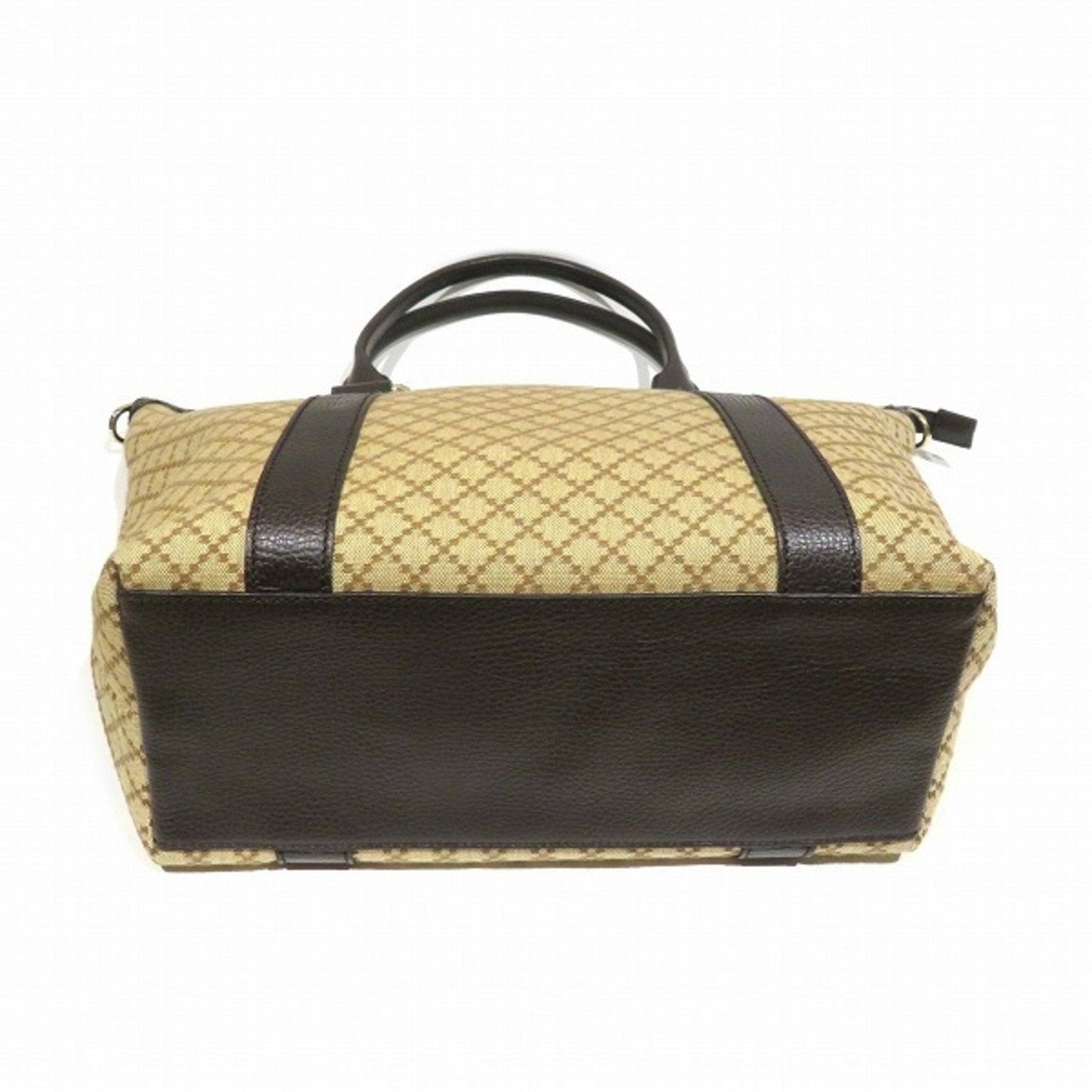 Gucci Diamante Beige Brown Canvas Leather Tote Bag