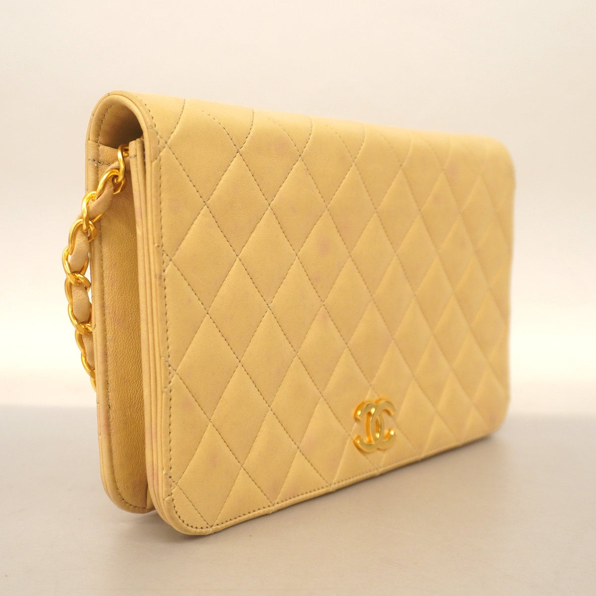 ChanelAuth  Matelasse Chain Shoulder Women's Leather Shoulder Bag Beige