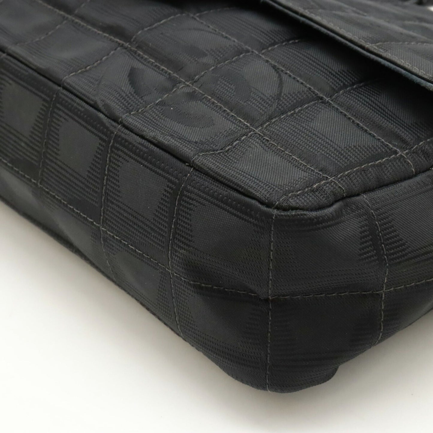 CHANEL New Travel Line Shoulder Bag Chain Nylon Jacquard Leather Black A15285