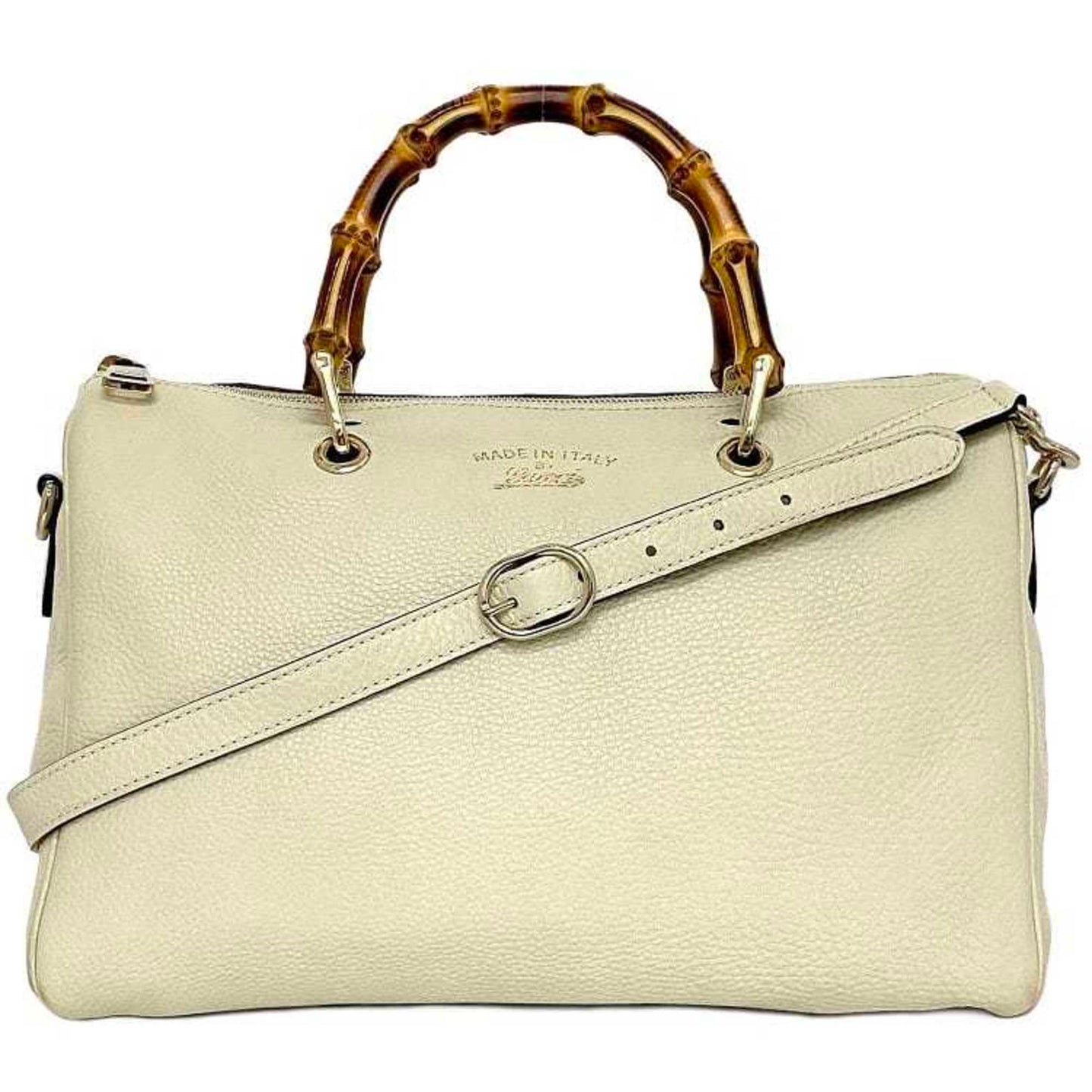 Gucci White Leather Boston Bag Handbag Shoulder Bag