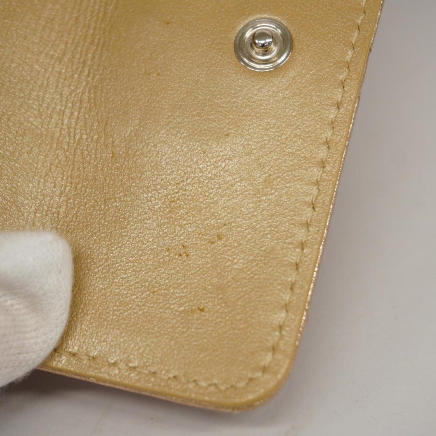 Chanel Tri-fold Wallet Matelasse Lambskin Champagne Gold Women's