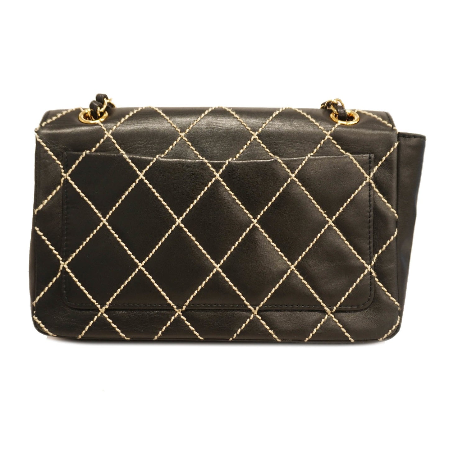 Chanel shoulder bag wild stitch W chain leather black gold metal