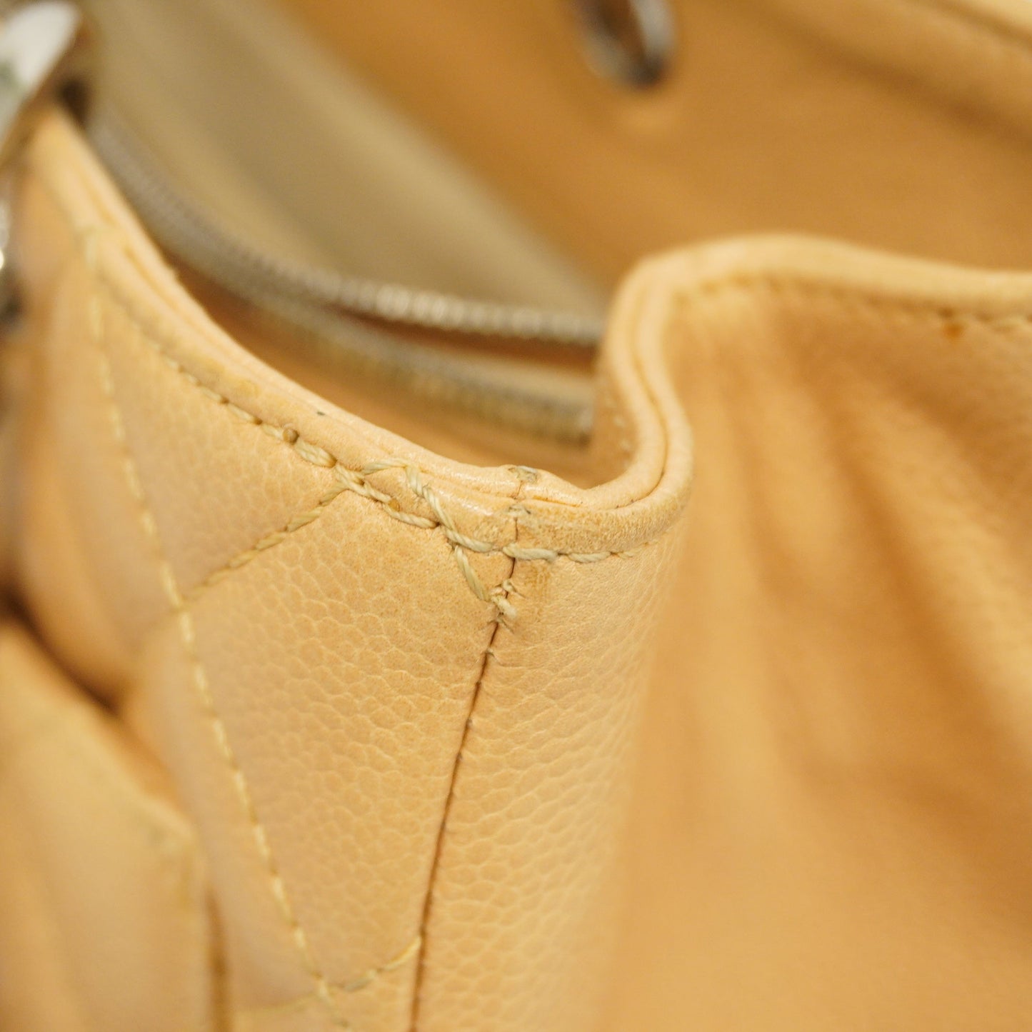 Chanel[3ca0361]   Tote Bag Matelasse Chain Shoulder Caviar Skin Beige Silver metal