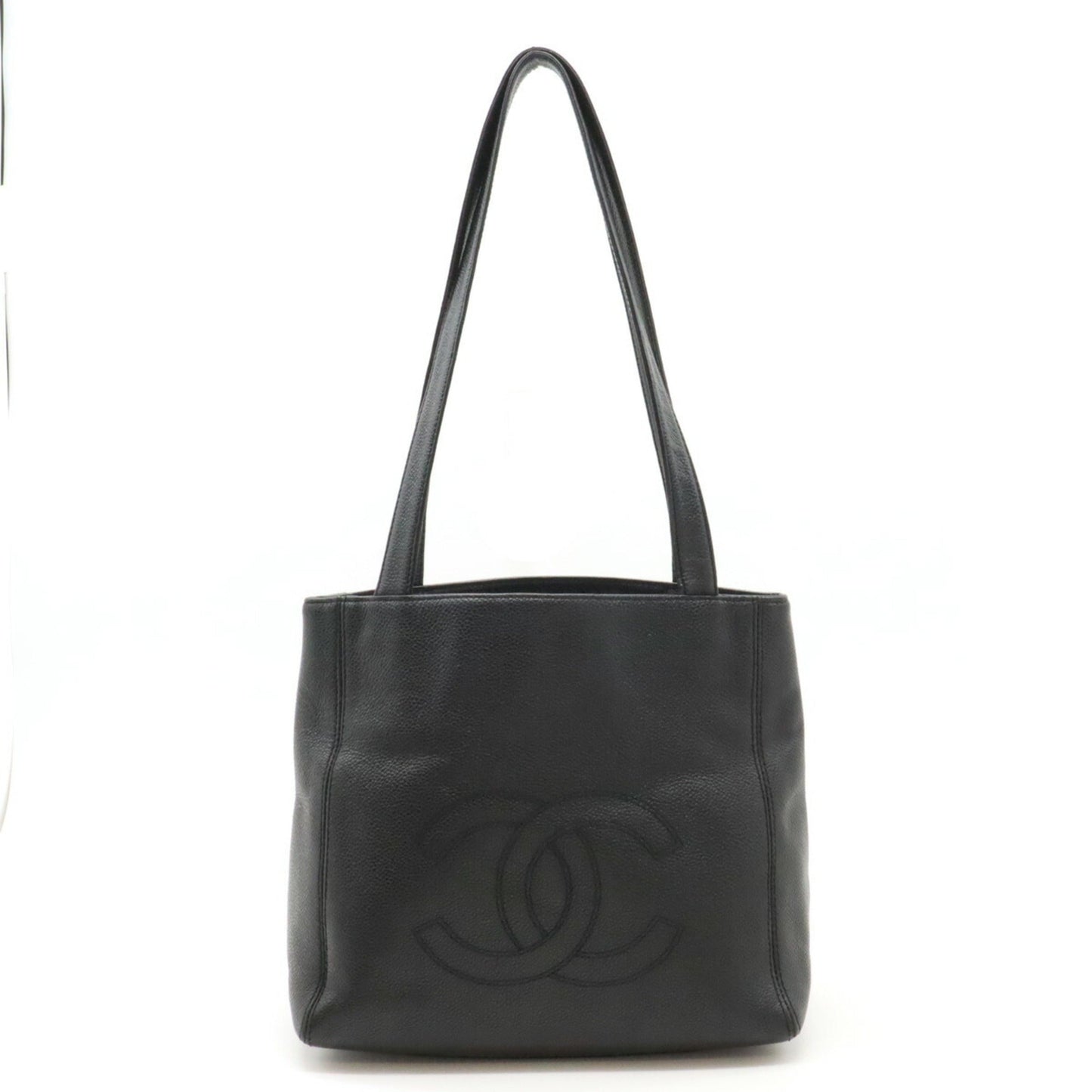 CHANEL Coco Mark Tote Bag Shoulder Caviar Skin Leather Black