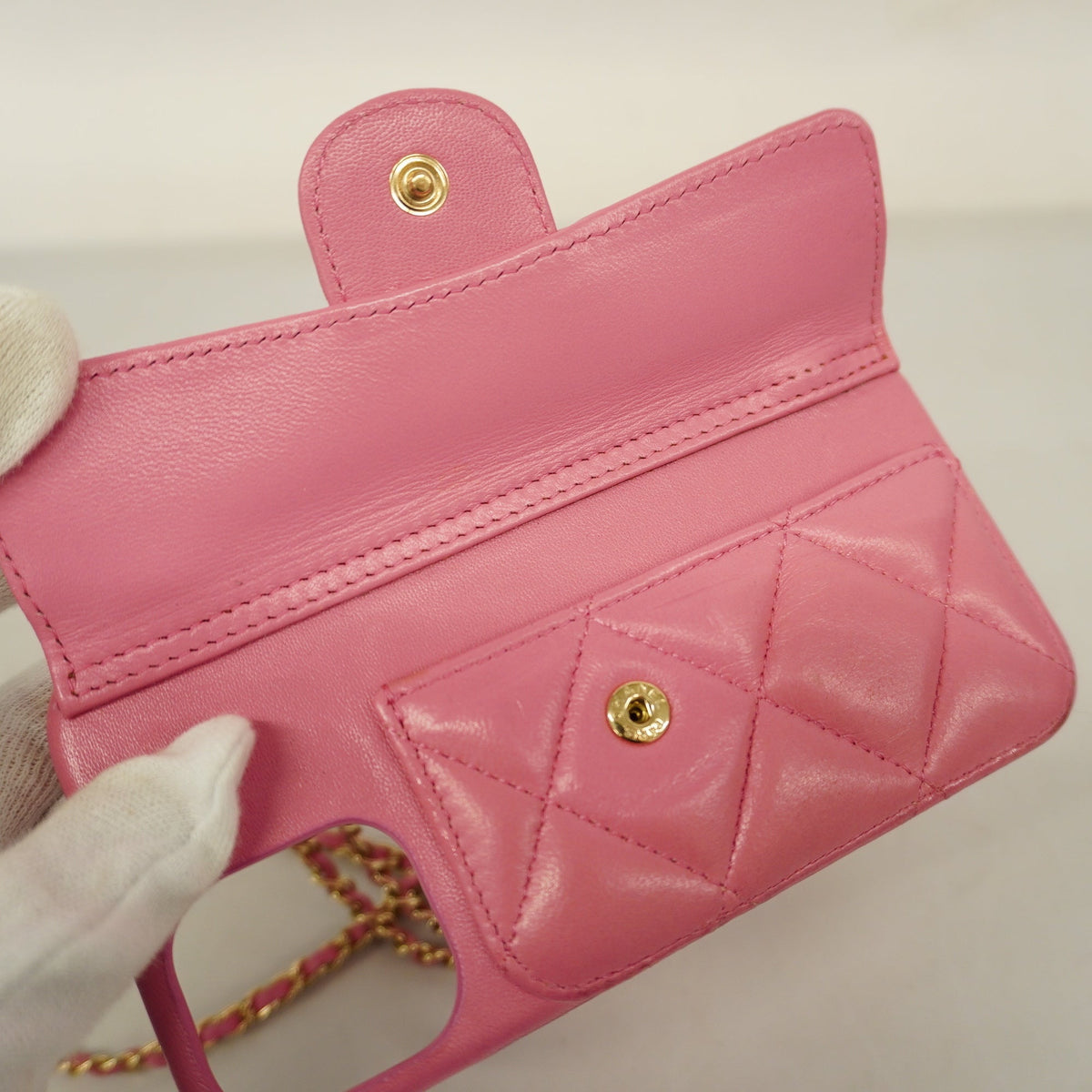 ChanelAuth  Matelasse Women's Bag Accessory Pink Smartphone case chain shoulder