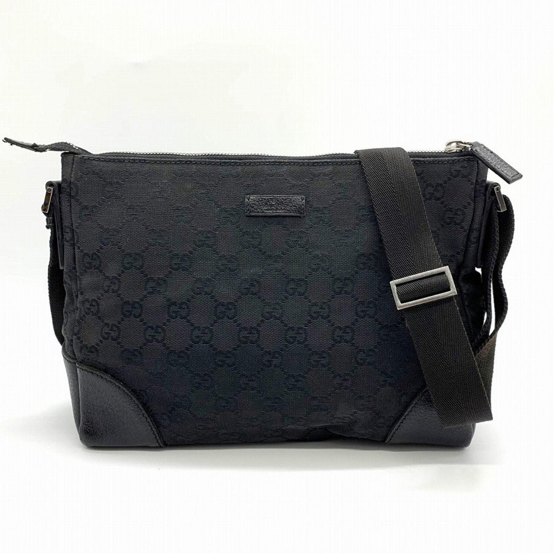 Gucci Black Gg Canvas Leather Shoulder Bag ()