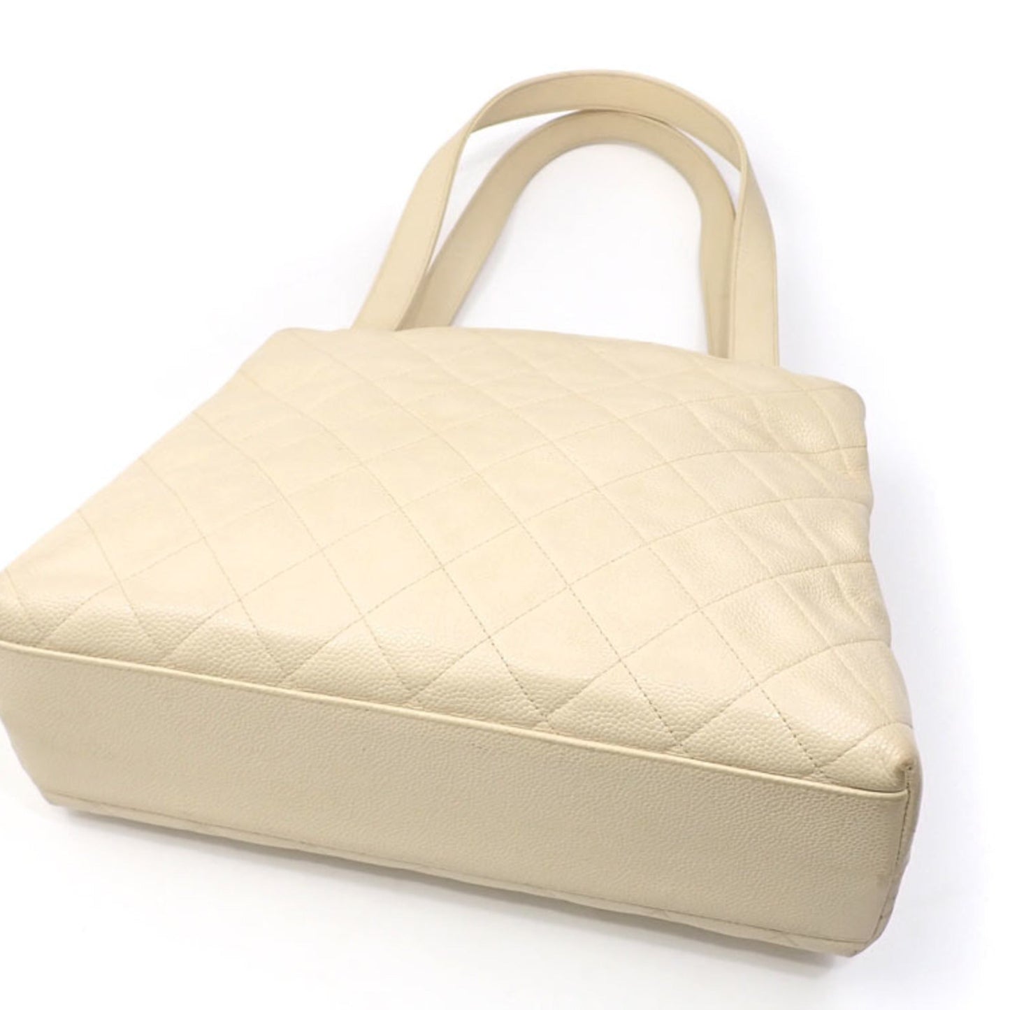 Chanel Tote Bag Matelasse Women's Ivory Caviar Skin Coco Mark Leather