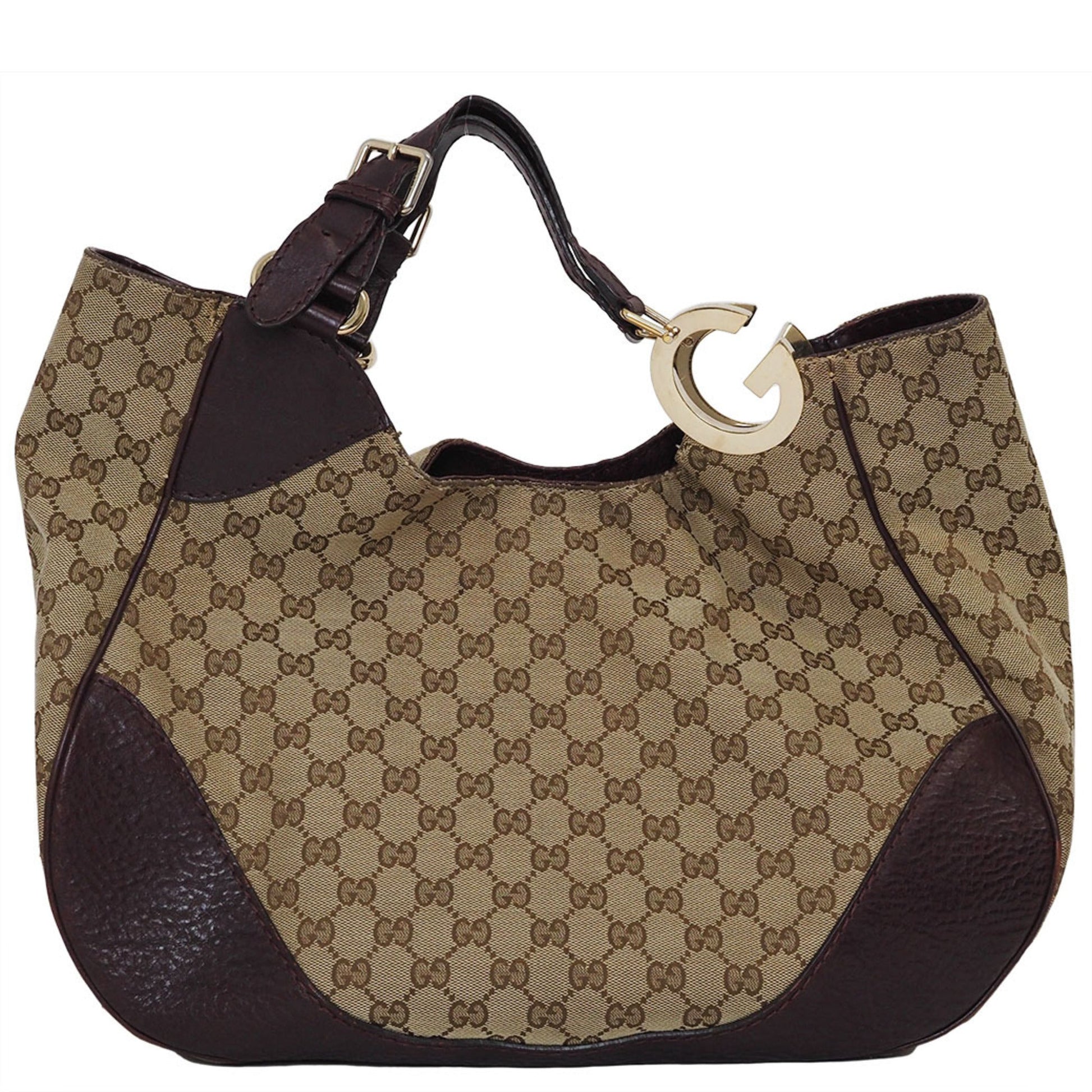 Gucci Gg Canvas Beige Bordeaux Canvas Leather Handbag ()