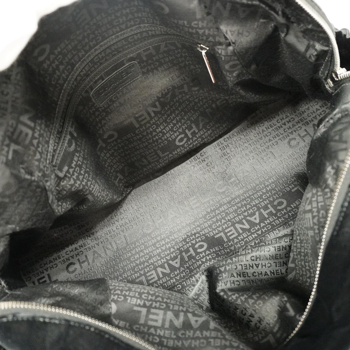 CHANELAuth  Boston Bag Men,Women, Satin,Leather Boston Bag Black