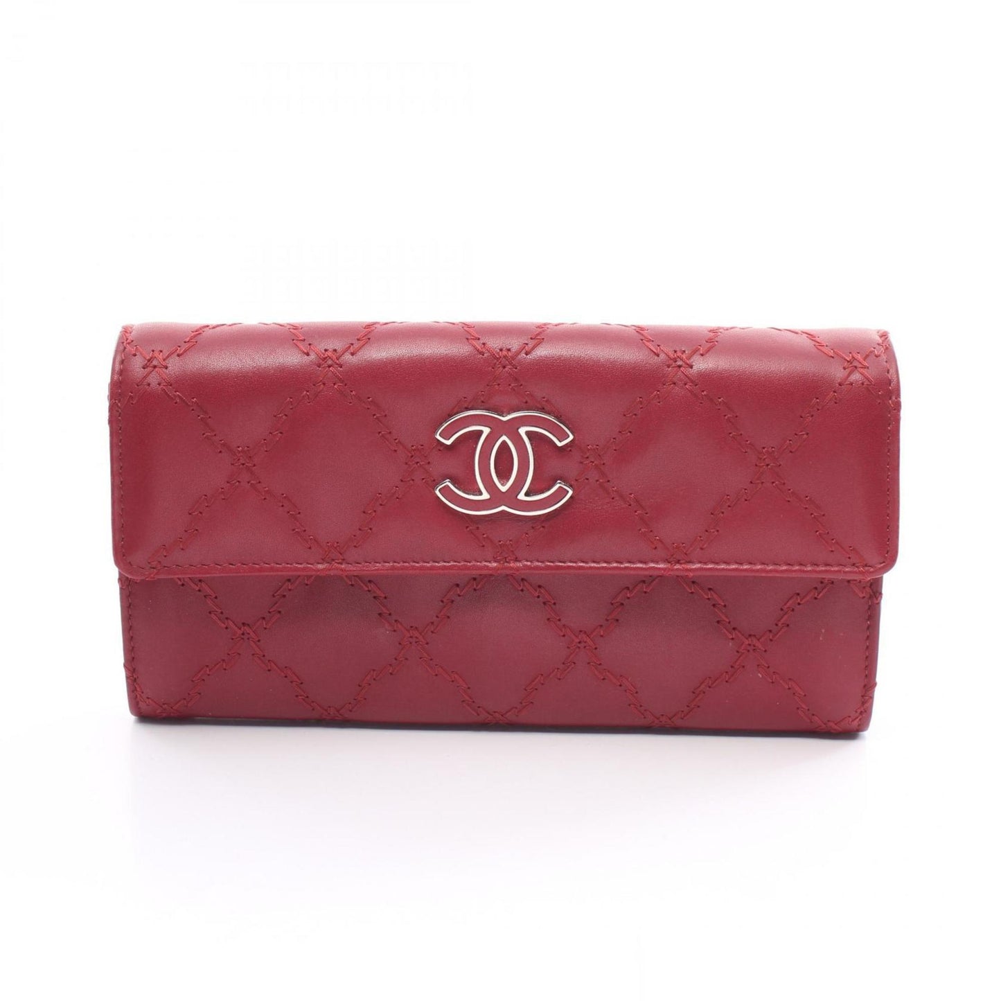 CHANEL Ultra Stitch Coco Mark Bi-fold Long Wallet Leather Women's Red A69097