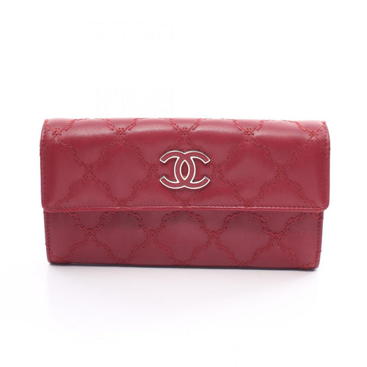 CHANEL Ultra Stitch Coco Mark Bi-fold Long Wallet Leather Women's Red A69097