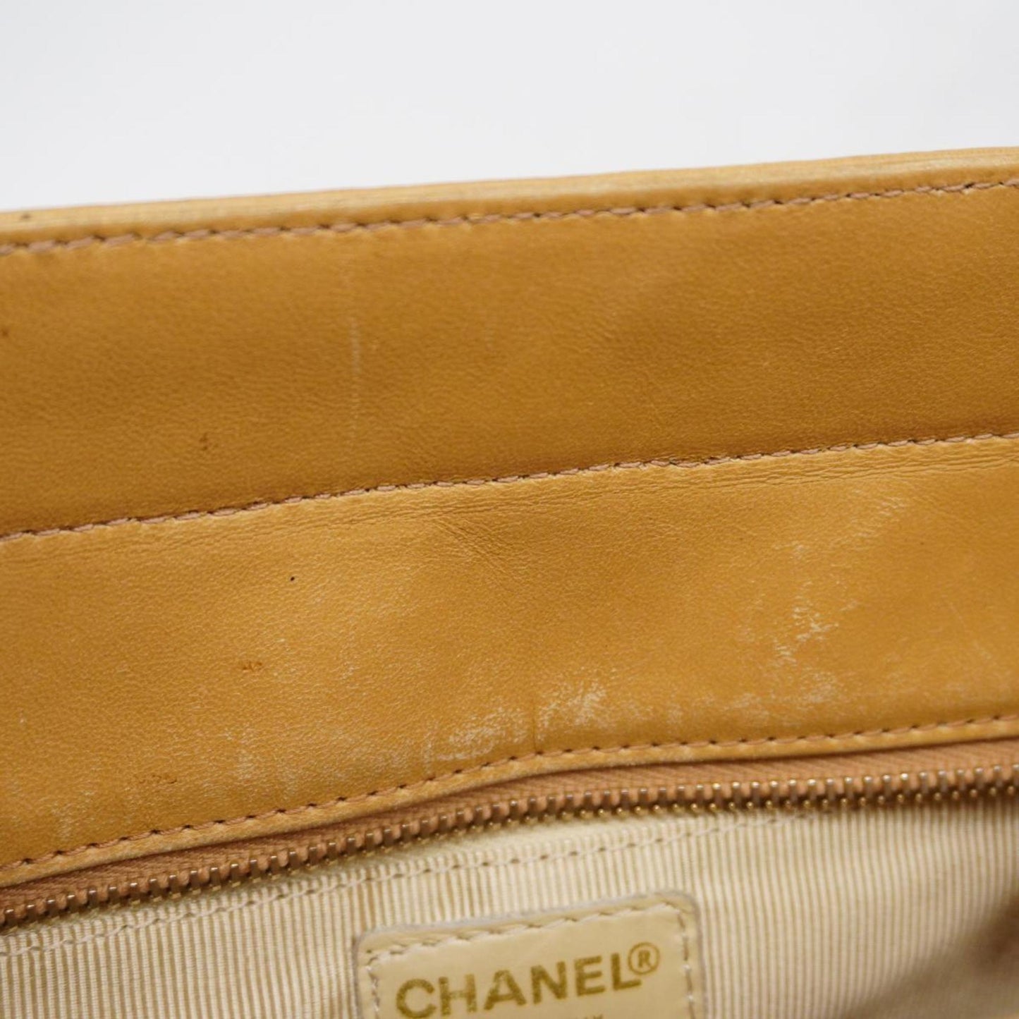 Chanel Tote Bag Chocolate Bar Lambskin Beige Women's