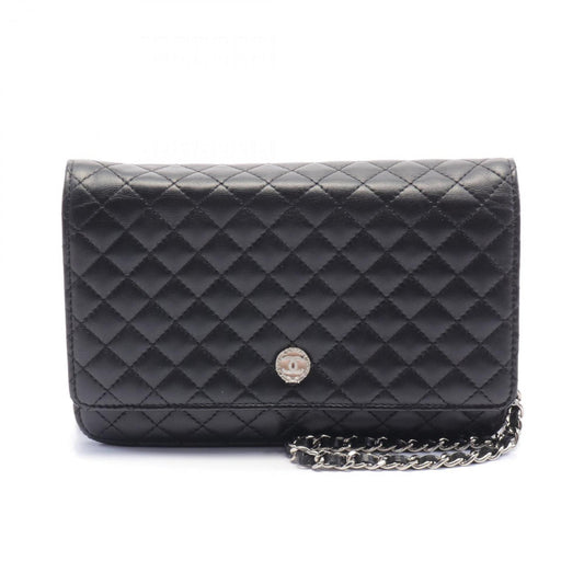 CHANEL Micro Matelasse Shoulder Bag, Lambskin, Women's, Black