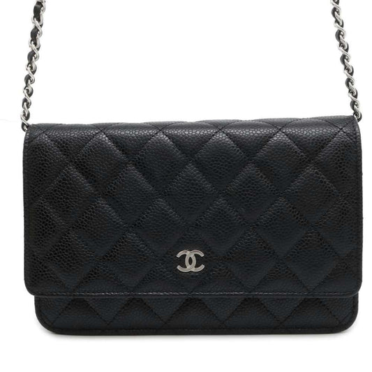 Chanel Chain Wallet Classic Matelasse Coco Mark Caviar Skin AP0250 CHANEL Black