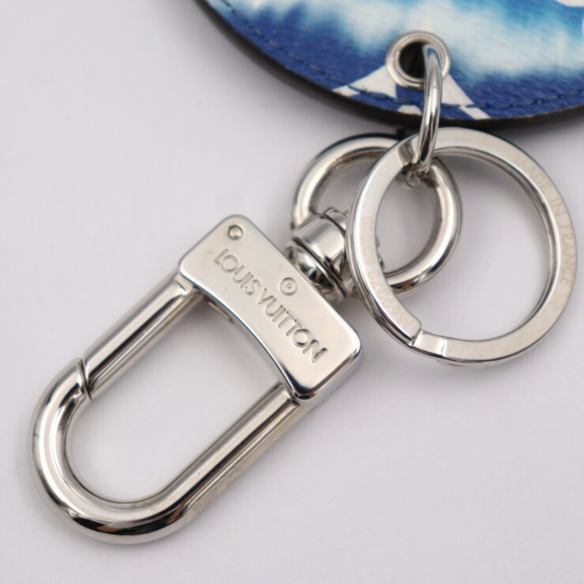 LOUIS VUITTON Portocre Illustre Keychain M69272 Leather Blue White Silver Metal Fittings Key Ring Bag Charm