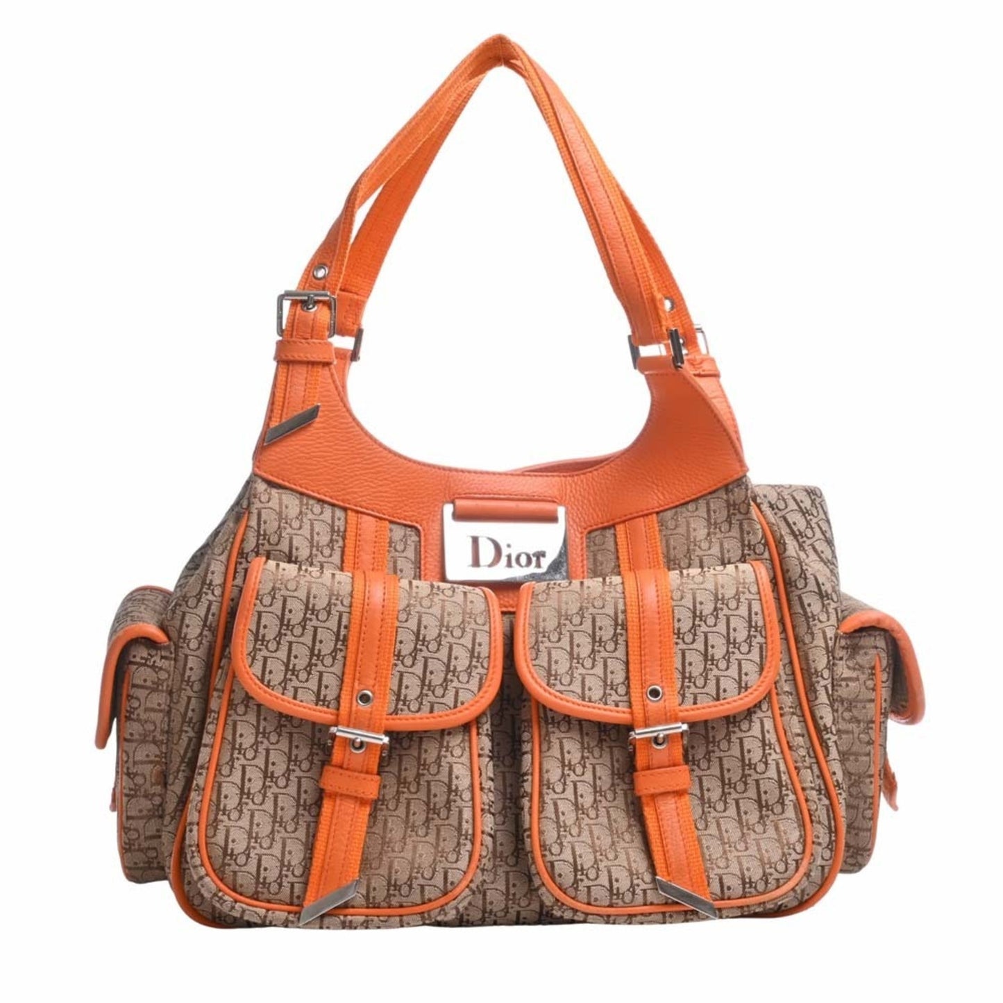 CHRISTIAN DIOR Trotter Canvas Handbag Beige/Orange Women's