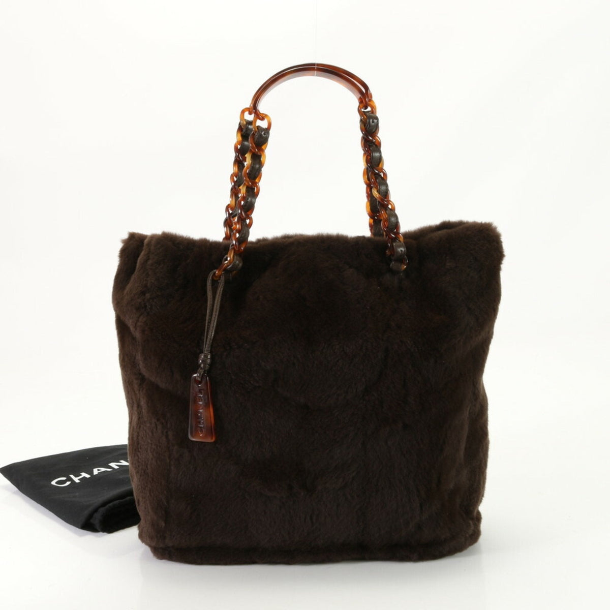 Chanel Lapin Fur Chain Hand Brown Women's