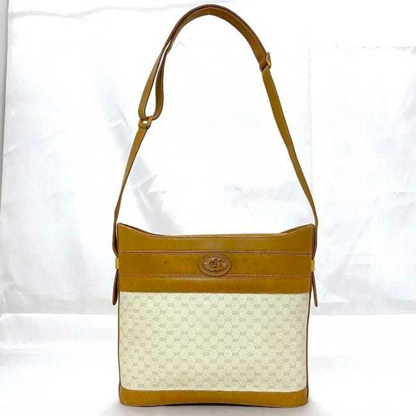 Gucci Beige Brown Gold Pvc Leather Shoulder Bag