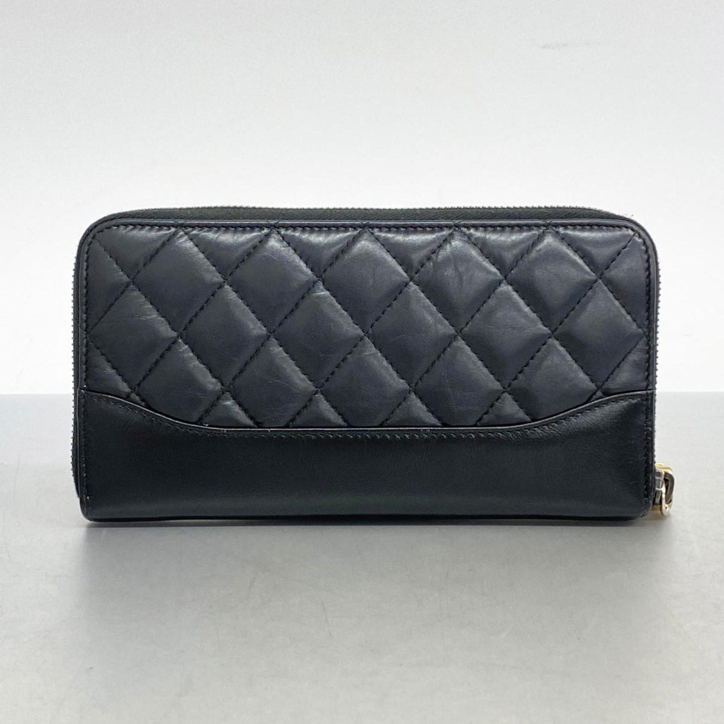 Chanel Long Wallet Matelasse Gabrielle Leather Black Champagne Women's