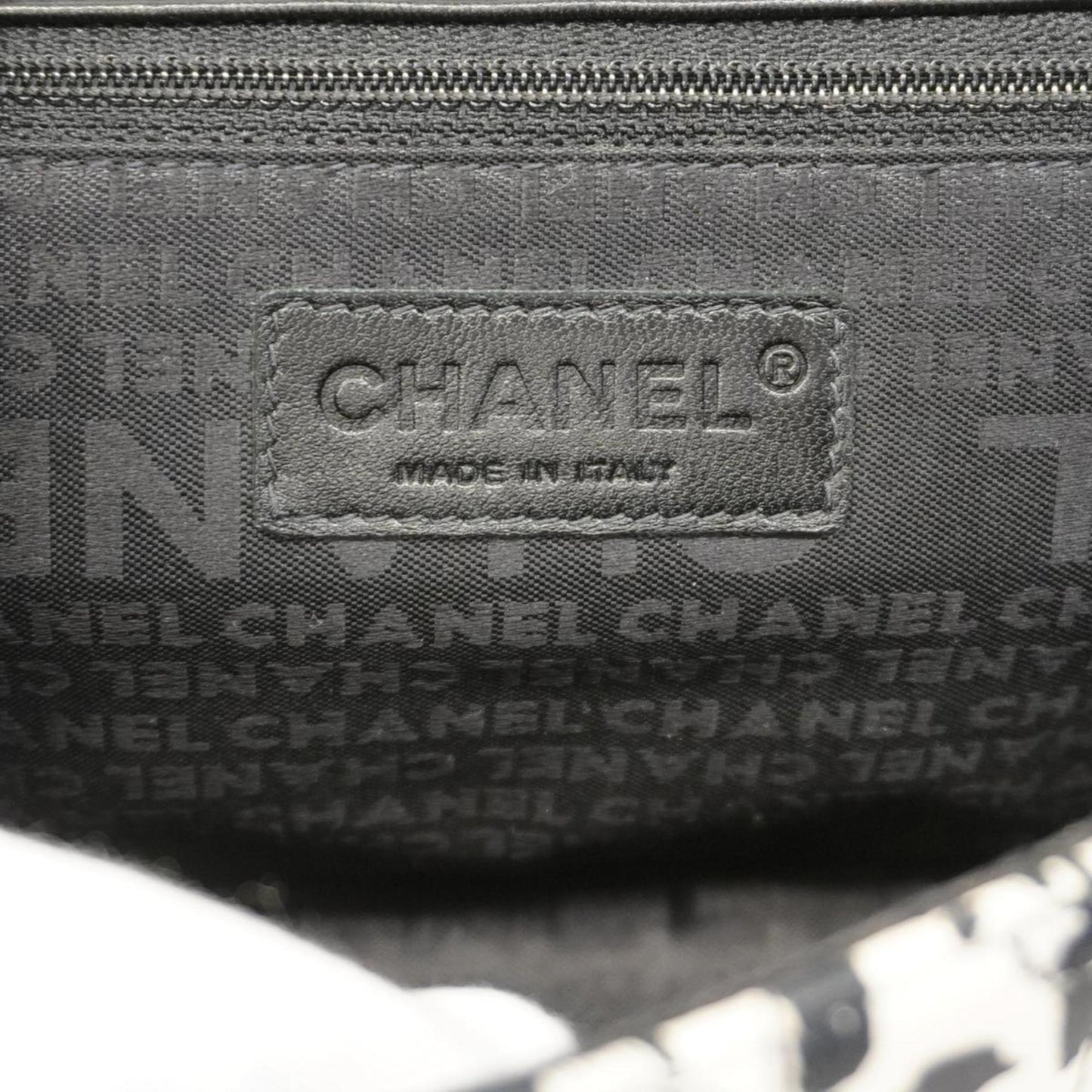 Chanel Shoulder Bag Chocolate Bar W Chain Leather Satin Black White Women's